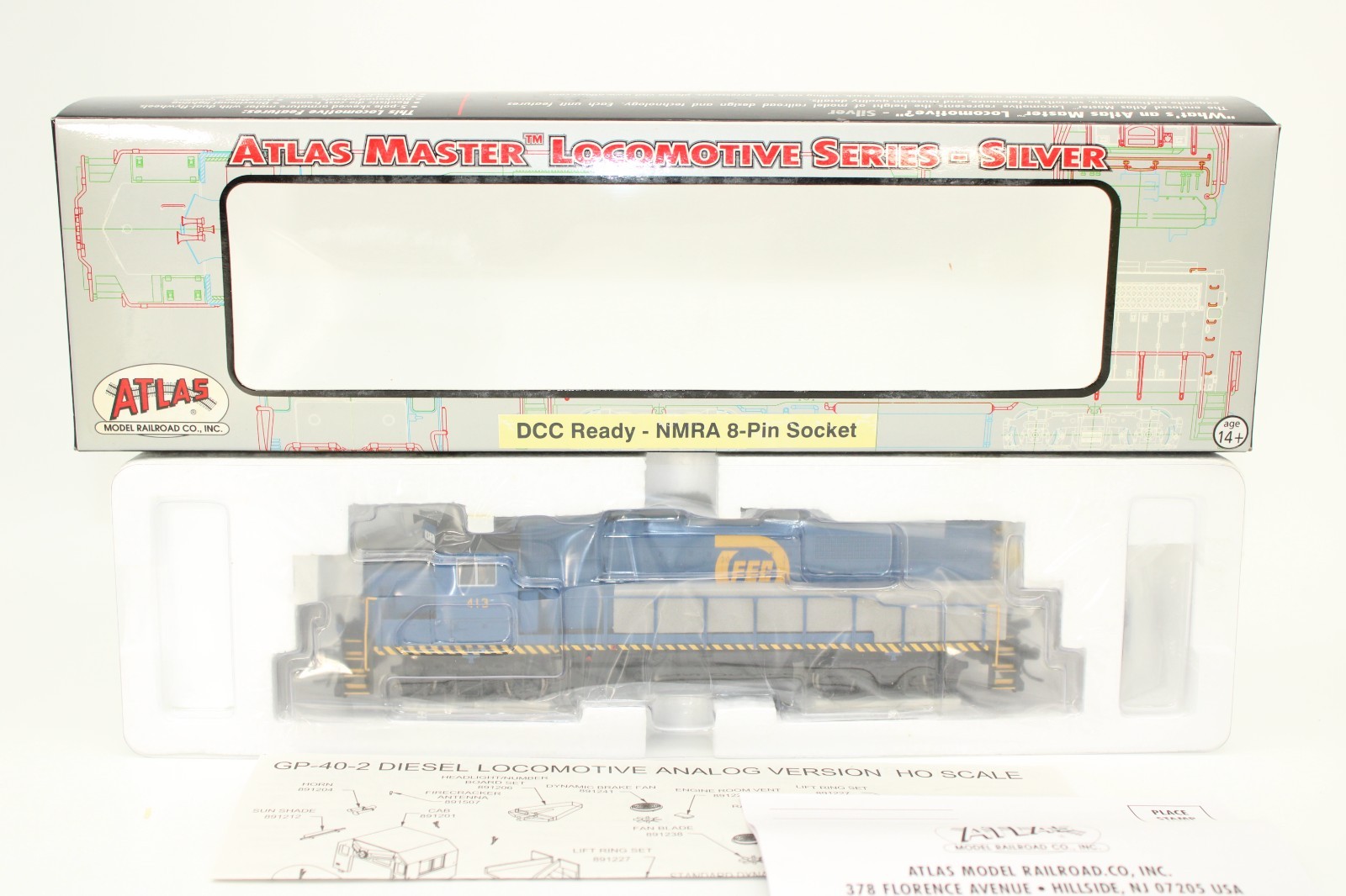Atlas Silver HO FEC Florida East Coast GP40-2 Diesel Locomotive #413 NOS DCC Rdy