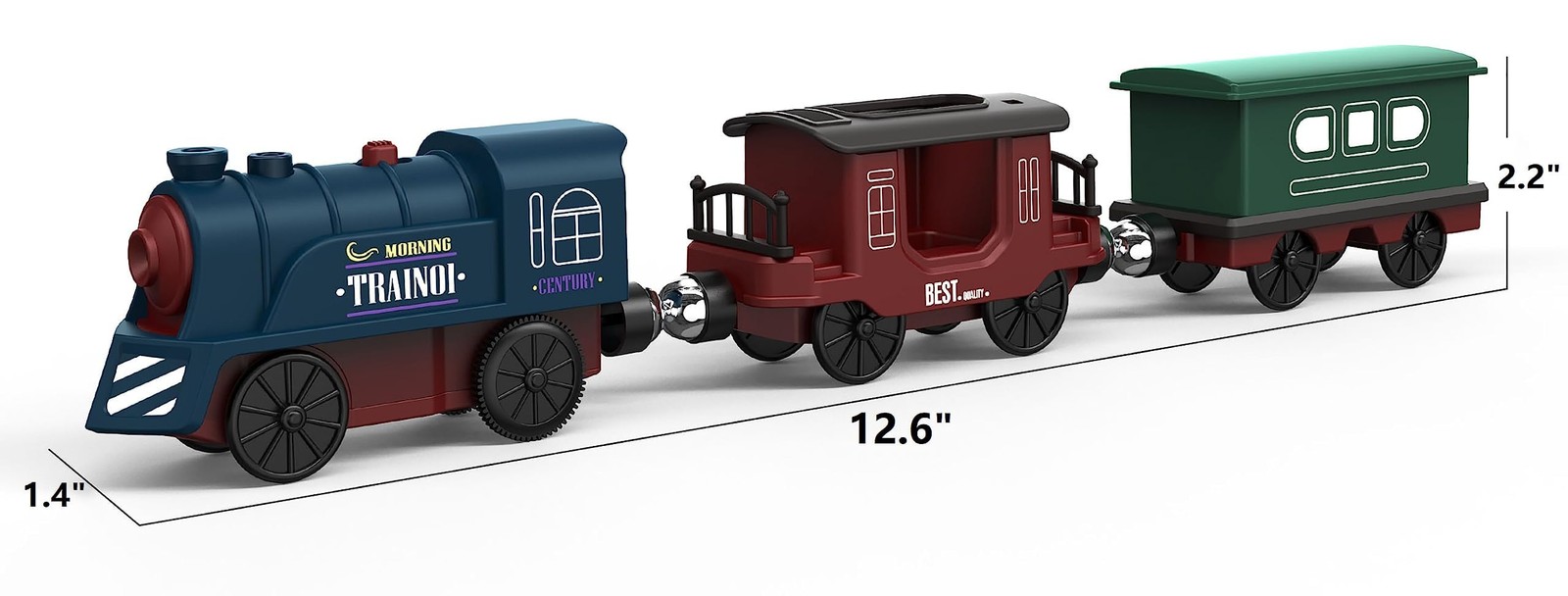 Battery Operated Train for Wooden Track, 3Pcs Motorized Small, Deep Blue