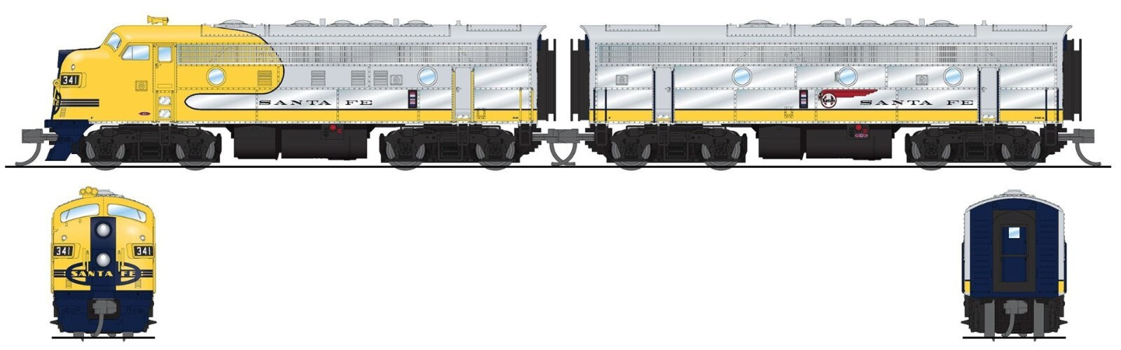 BROADWAY LIMITED 9243 N EMD F7 AB SET ATSF 341/345A A-unit Paragon4 Sound/DC/DCC