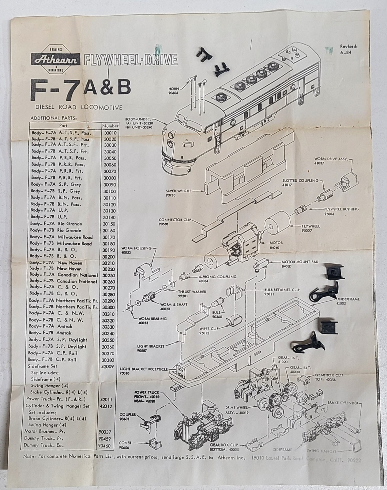 ATHEARN #3229, F7A SUPER PWR, NORTHERN PACIFIC #6011A, DIESEL LOCO, HO