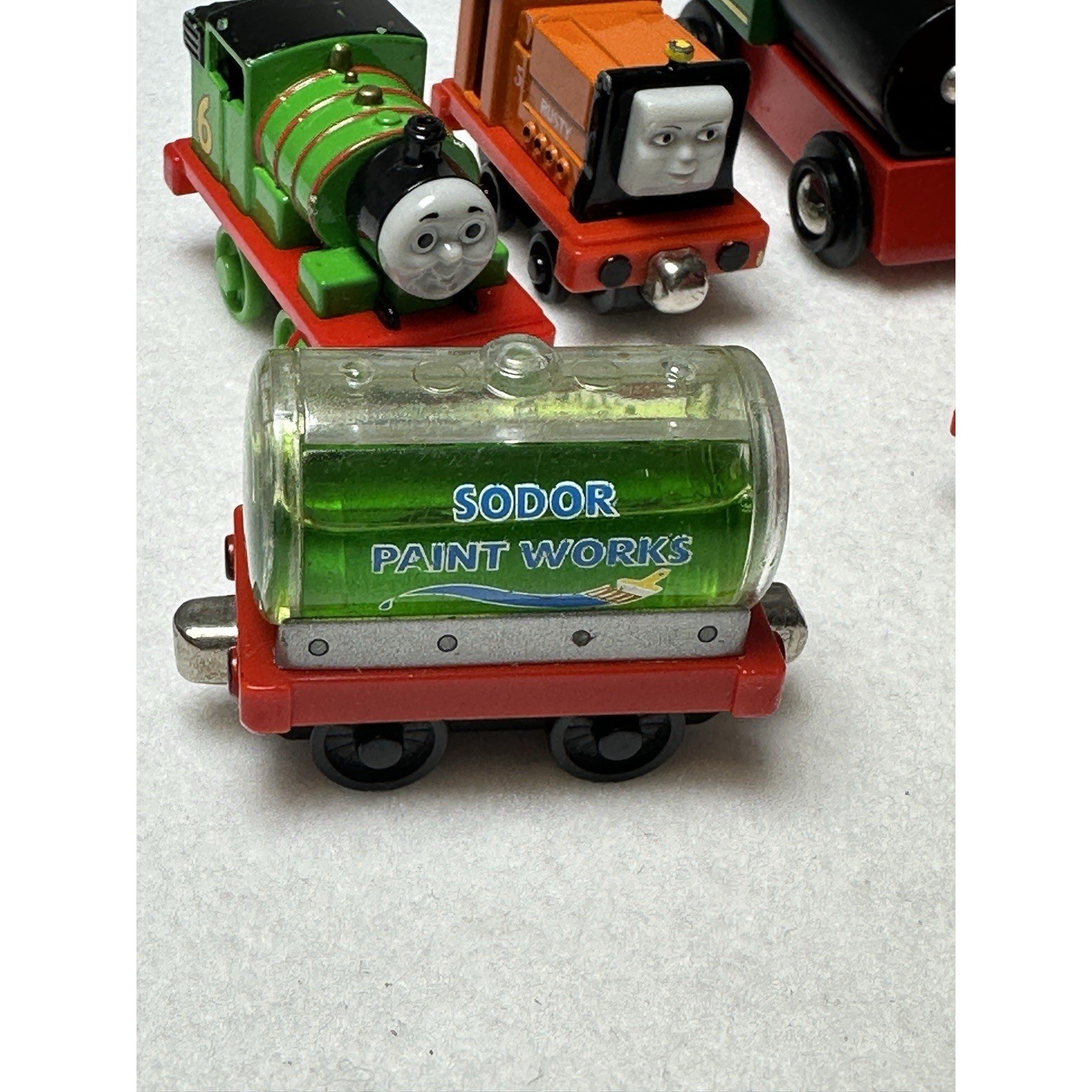 Thomas & Friends Wooden Railway Train Set Lot Percy James Rusty Sodor Paint Cars