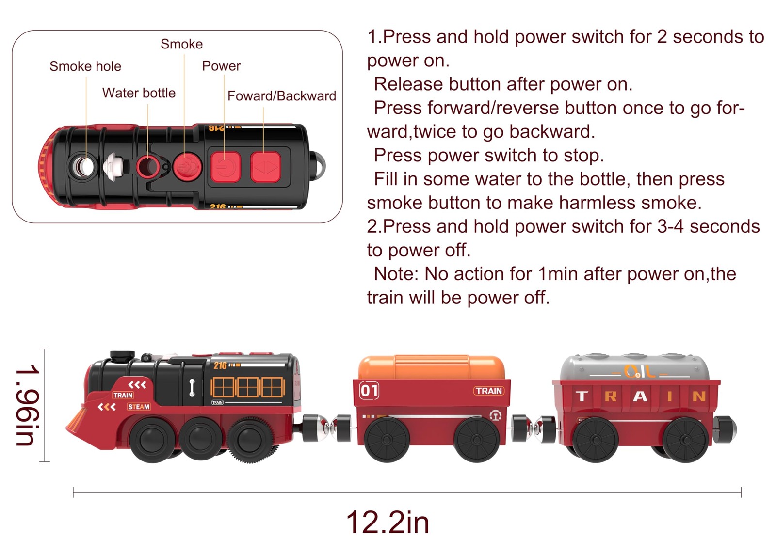 Toy Train Electric Set for Wooden Tracks, Small to Medium, Red & Black