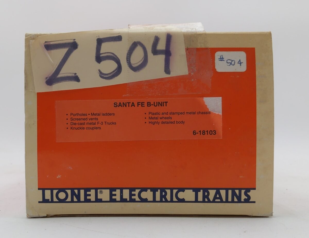 Lionel 6-18103 O Gauge Santa Fe F-3 B Unit Dummy Diesel Locomotive #8103 EX/Box
