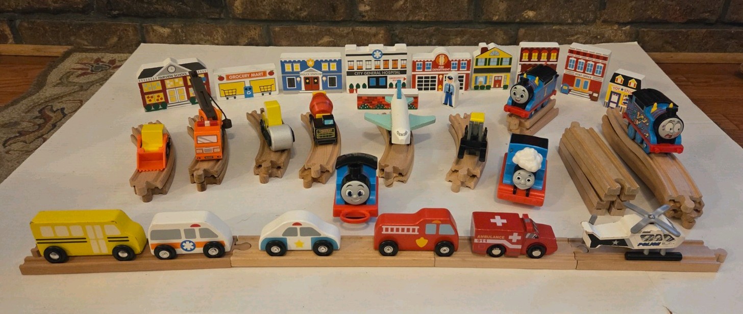 Thomas & Friends, Brio, Melissa & Doug 54 piece Lot Wooden & Motorized Trains