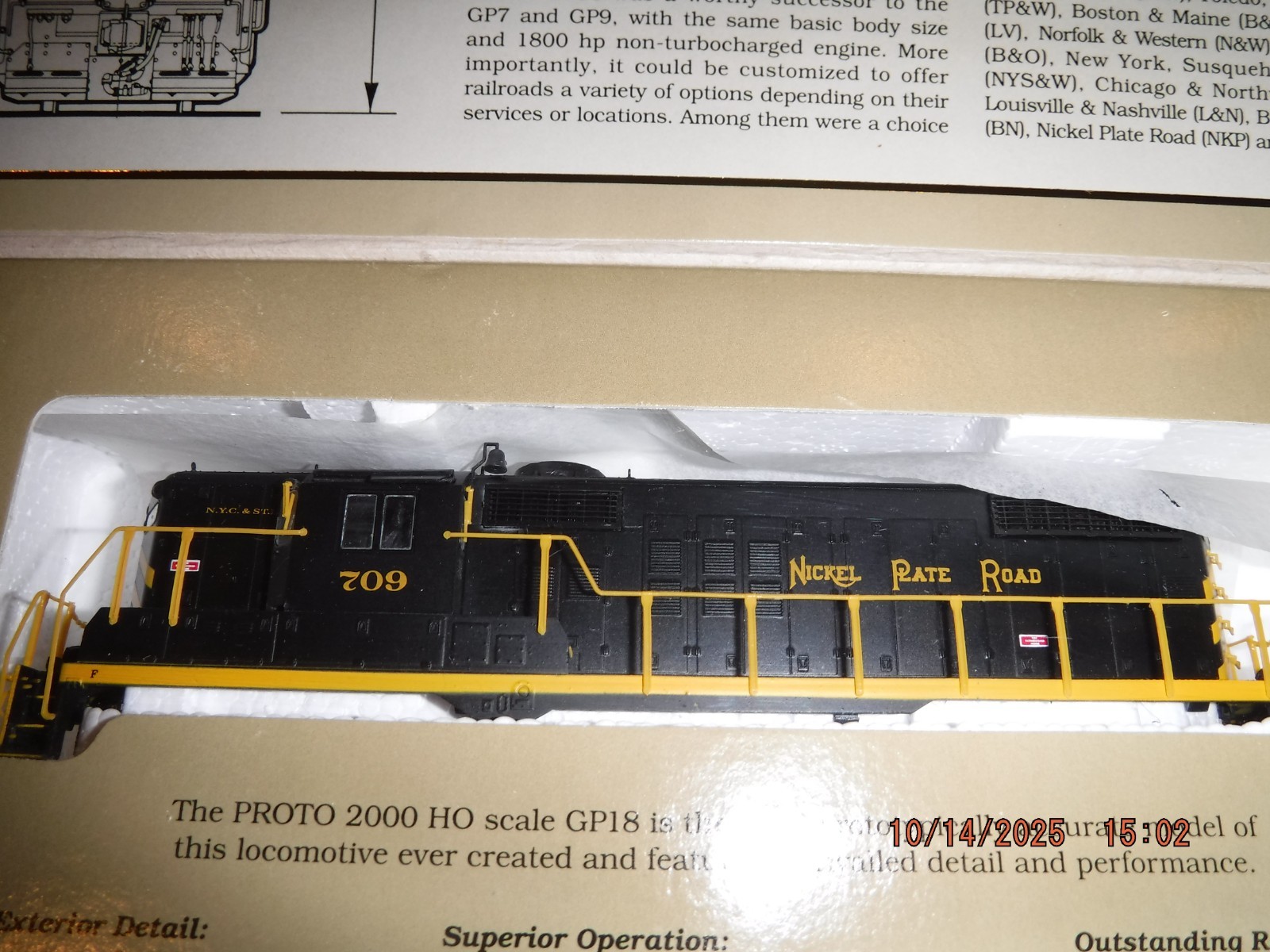 LIFE-LIKE PROTO 2000 HO NICKEL PLATE ROAD GP18 LOCOMOTIVE #709 HIGH NOSE – NOS