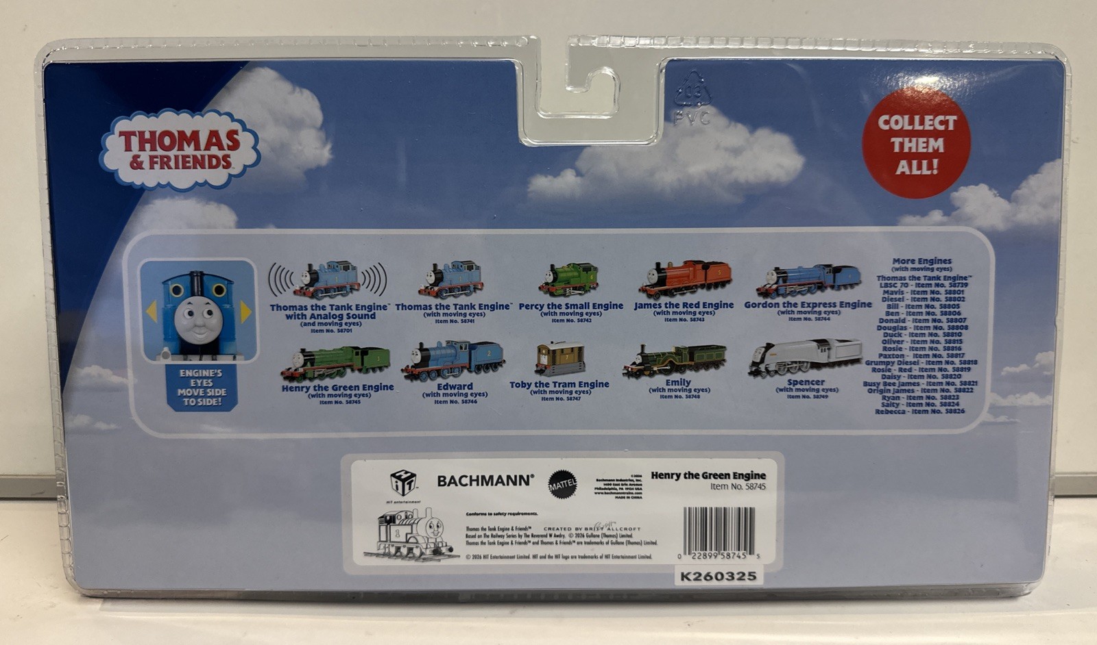 Bachmann HO Scale Thomas & Friends Henry Engine & Tender W/ Moving Eyes #58745