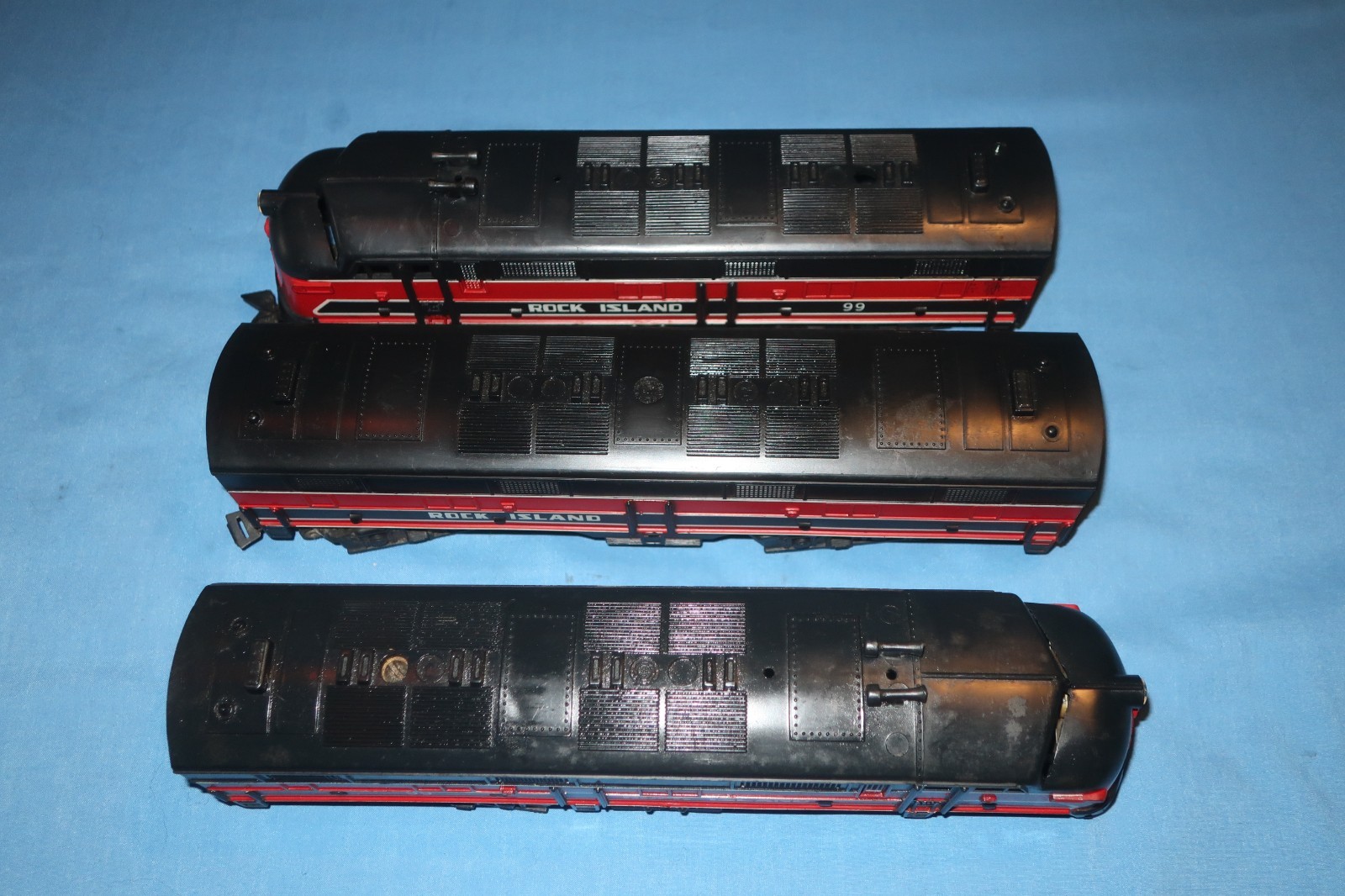 Marx #99 Rock Island E-7 Diesel Locomotive A/B/A Units. Runs well