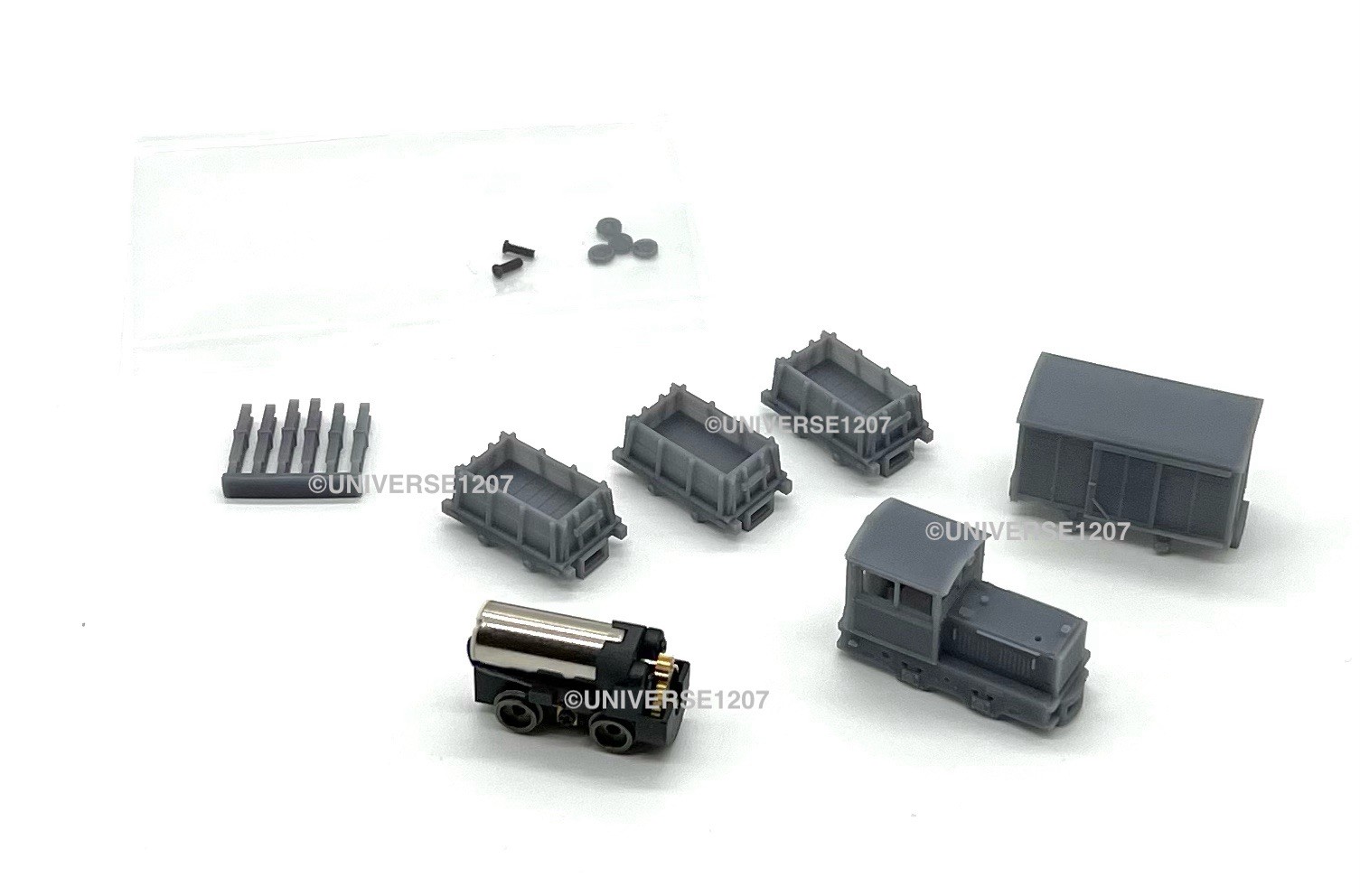 Nn3/Nm 6.5mm Gauge Toma Whitcomb Locomotive, Boxcar & 3 Dump Cars 5-Car Set Kit