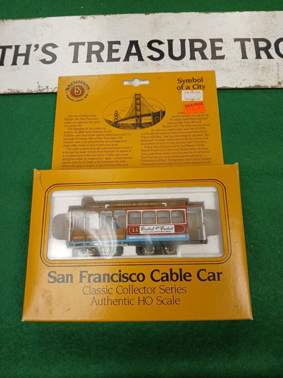 1985 Bachmann HO Scale San Francisco Powell & Hyde Cable Car Grolsch Beer NEW!