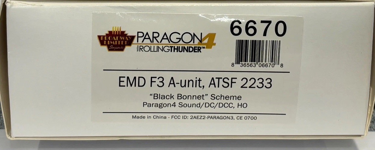 Broadway Limited HO Santa Fe Black Bonnet F3 A – DCC & Sound – #2233