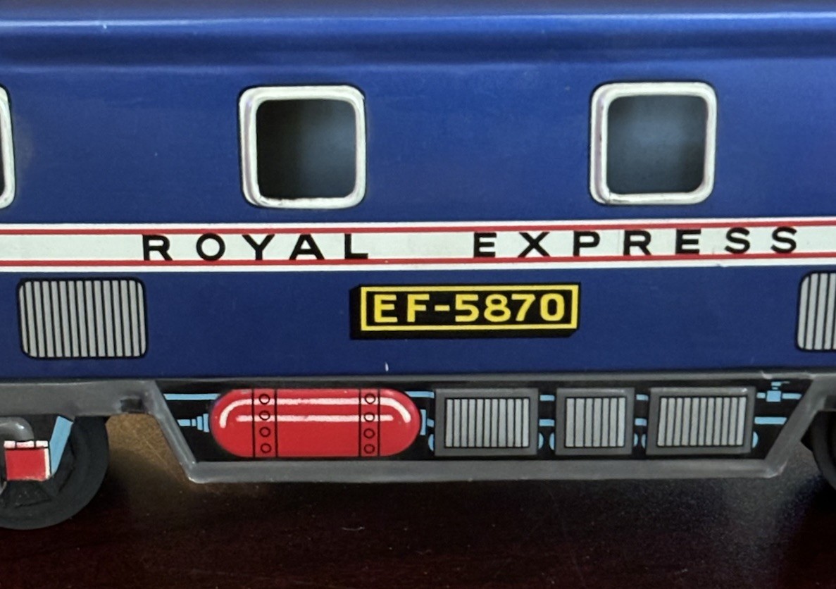1950’s Blue TIN LOCOMOTIVE EXPRESS E.F 5870 14 In. Street Car READ Description