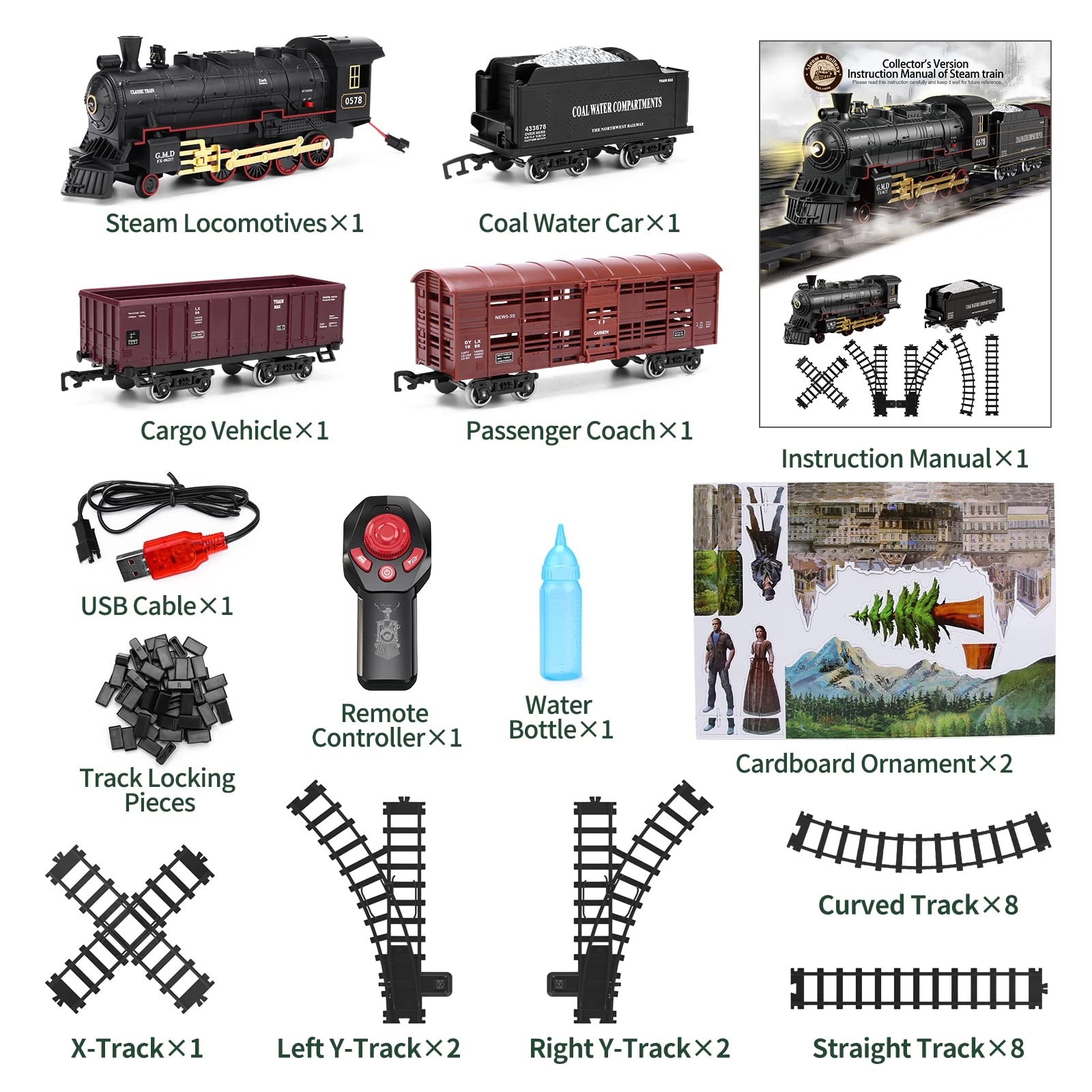 JONEALA Train Set with Remote Control,Electric Track Large, Black