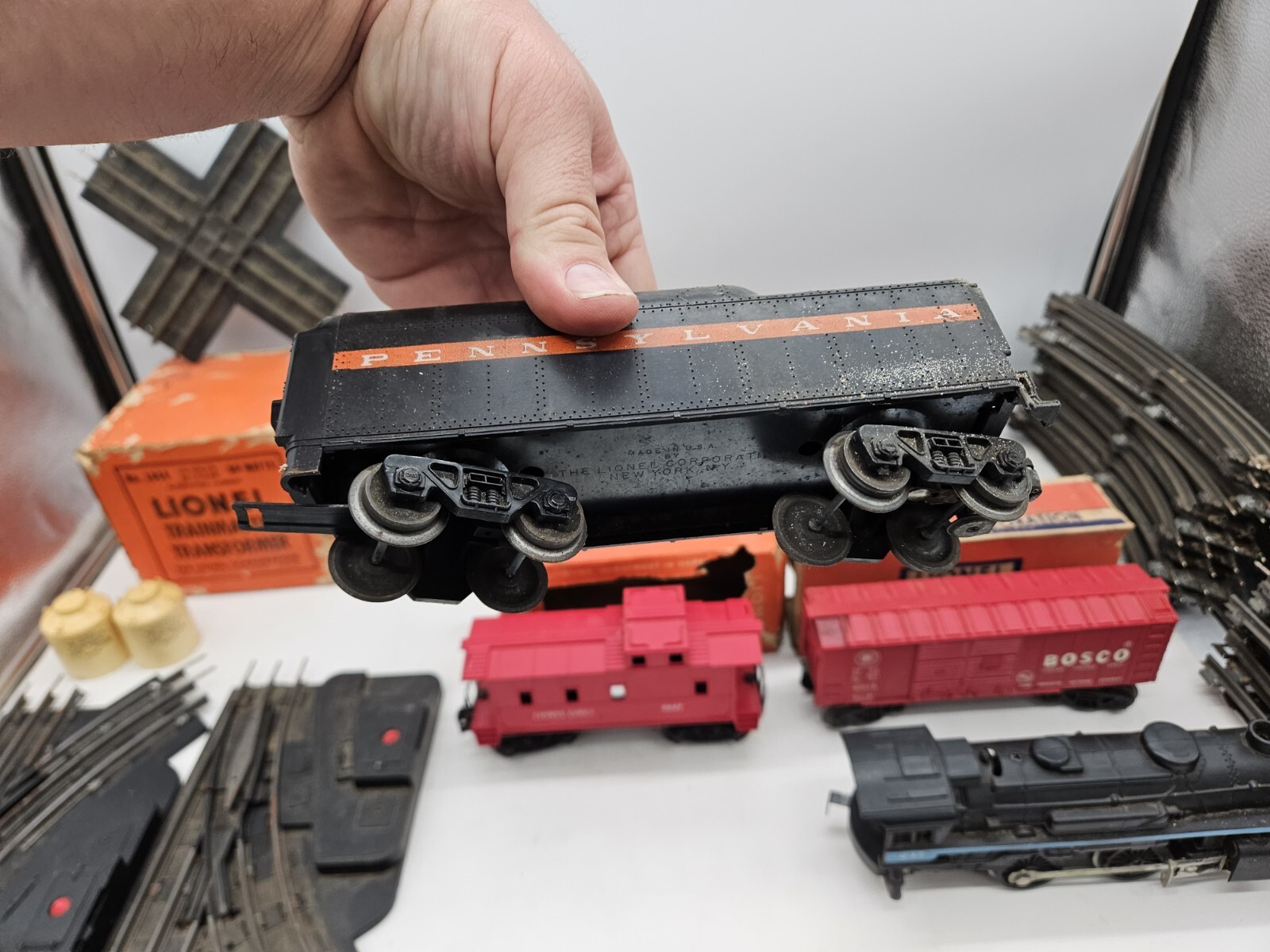 Lionel 247 Vintage O BO Blue Stripe Lot Transformer 1044 6047 Caboose Helicopter