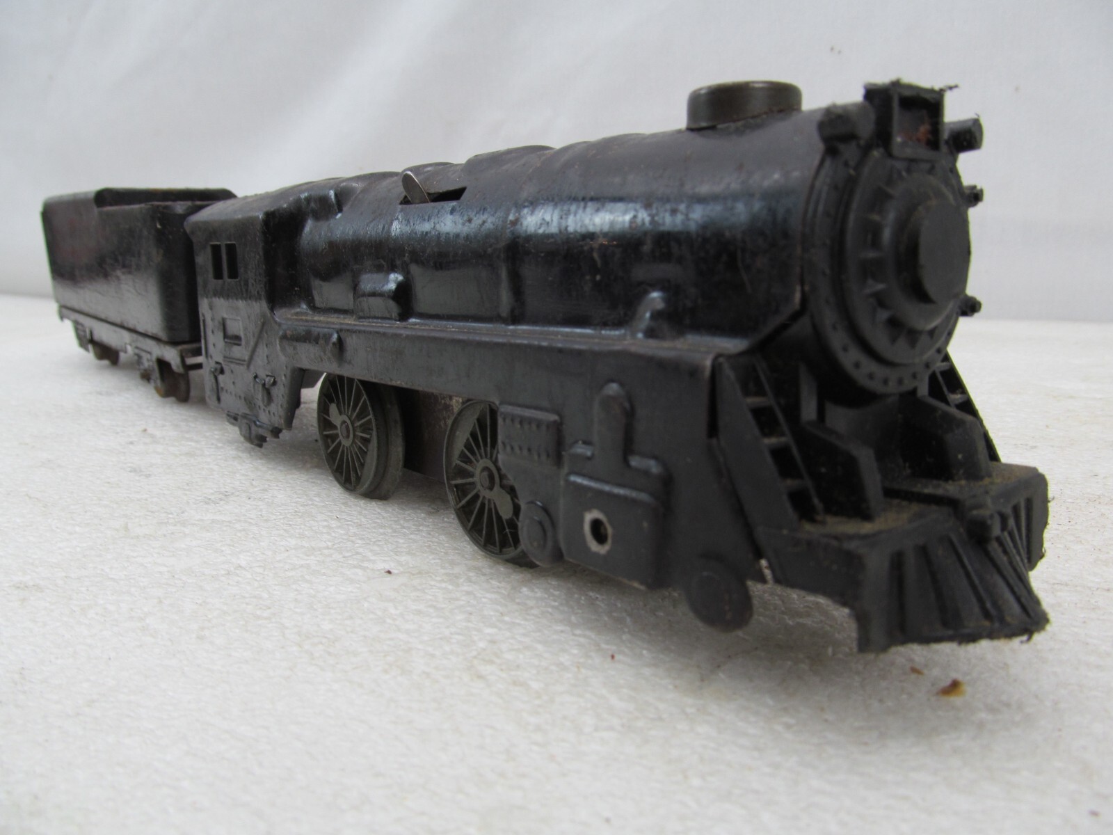 Marx Wind Up Tin Steam Locomotive & Tender Plastic Pilot & Boiler Plate Tested
