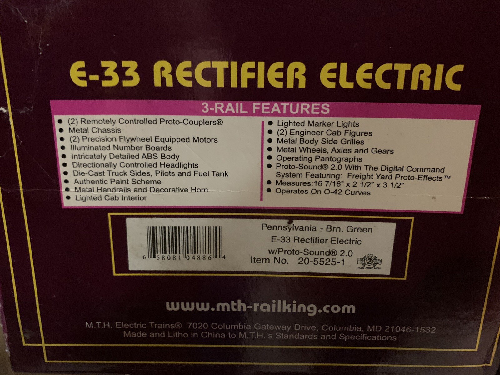MTH PREMIER PENNSYLVANIA E-33 RECTIFIER ELECTRIC ENGINE PS2! 20-5525-1 O SCALE