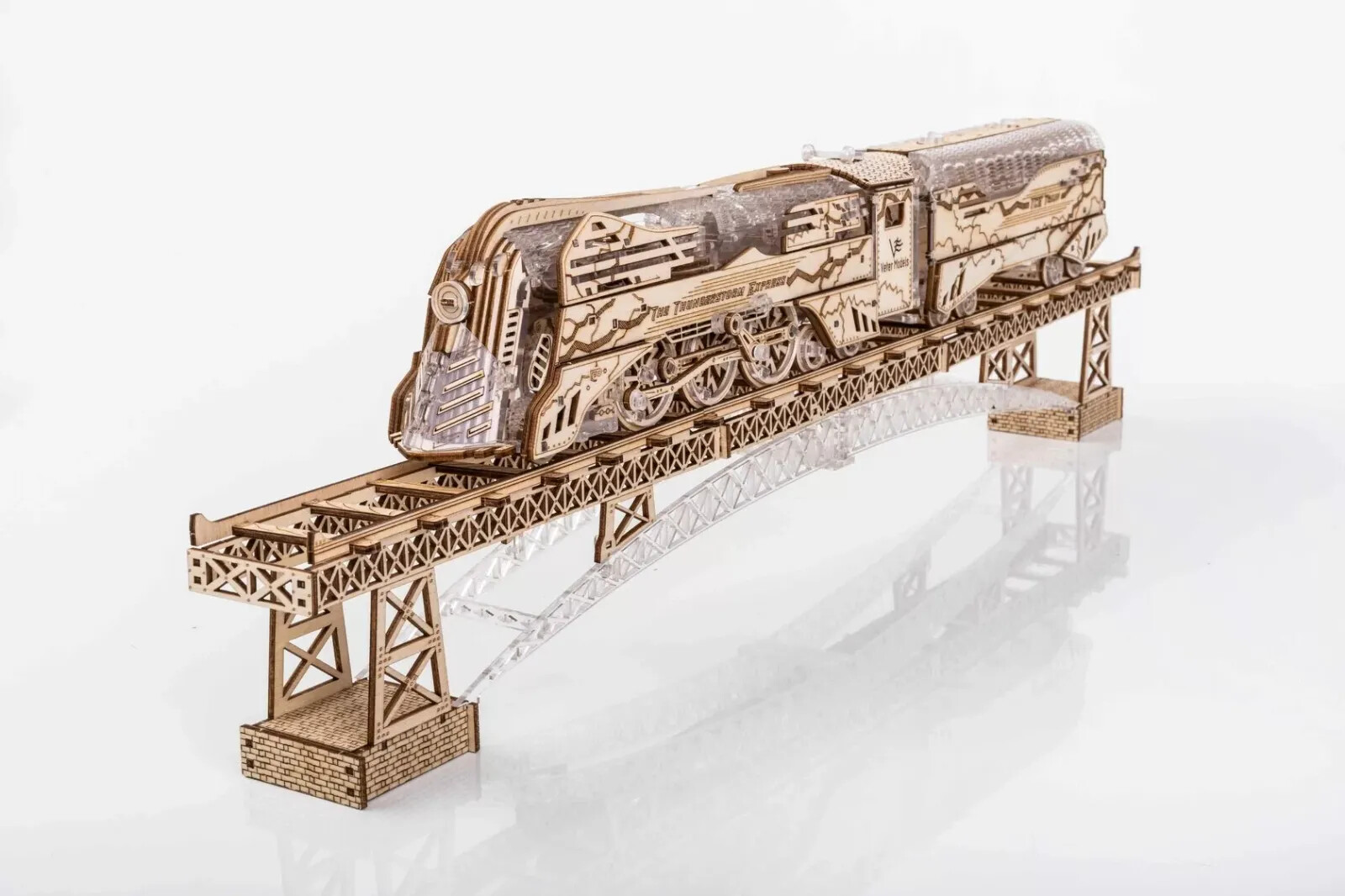 Mechanical Veter Models wooden plastic puzzle Thunderstorm Express Train +Tender