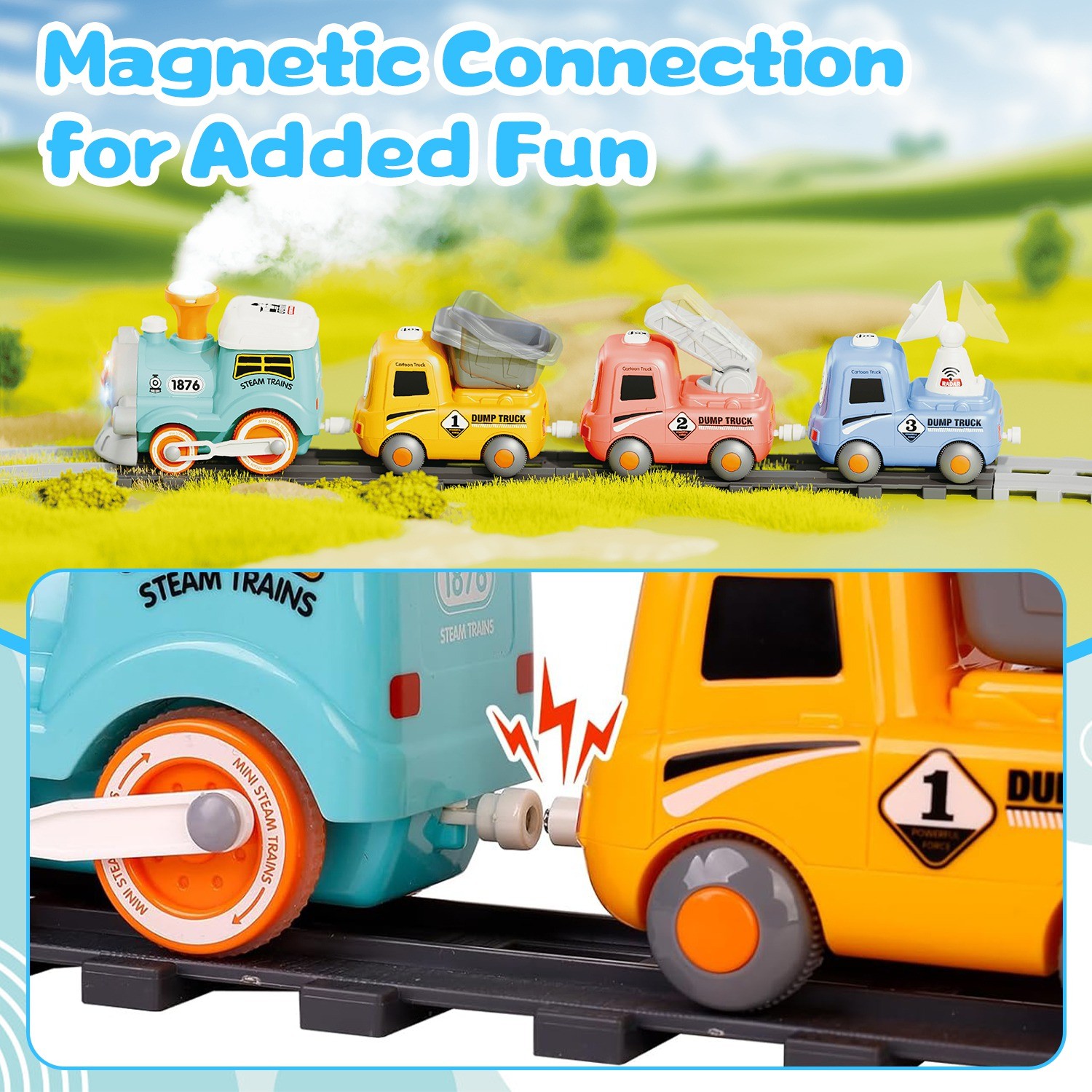 Electric Train Set Smokes Light Sound Remote Magnetic Kid Toys Locomotive Trucks