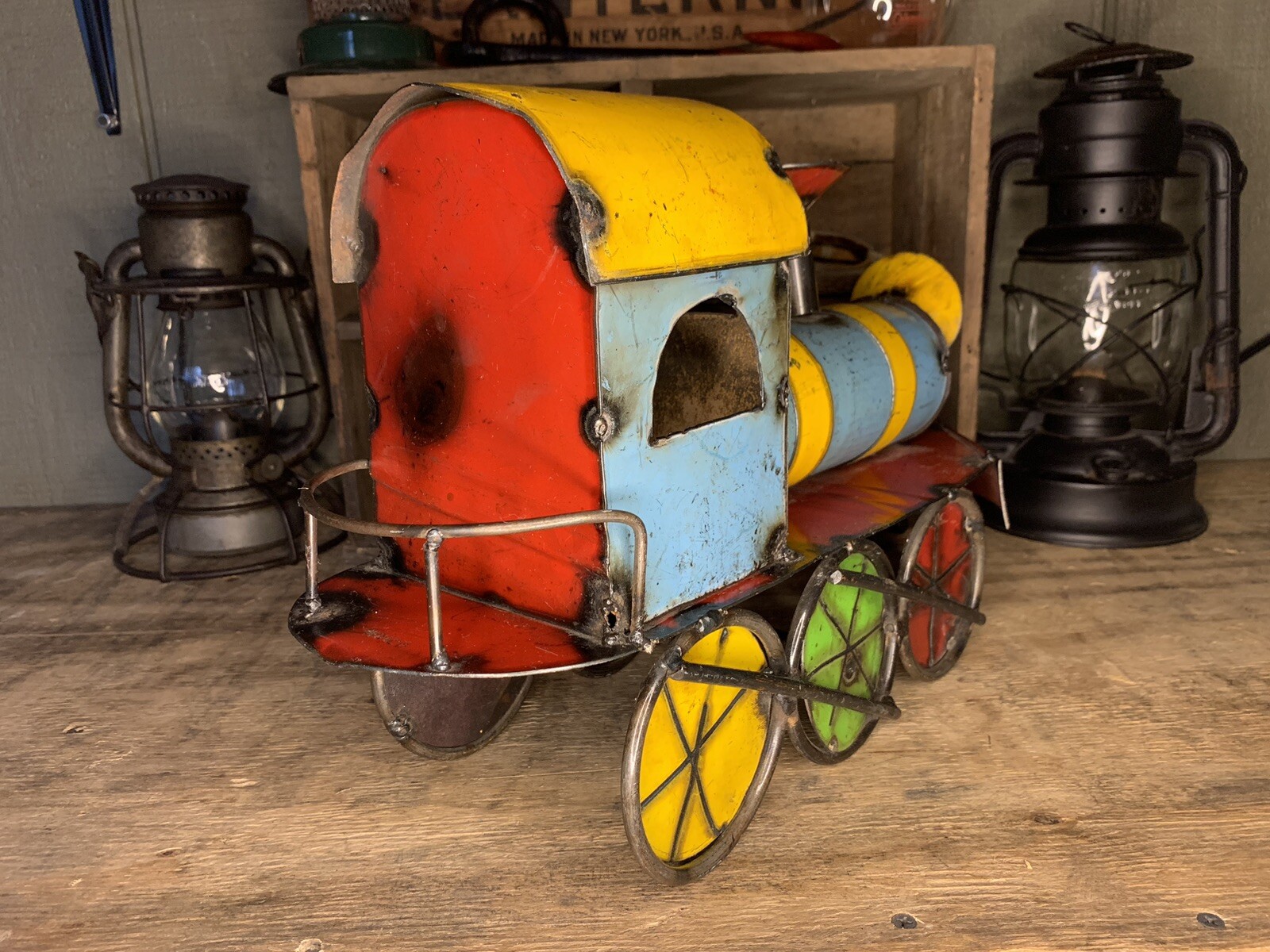 Vintage Railroad Train Art-Hand Made Engine Using Colorful Welded Steel