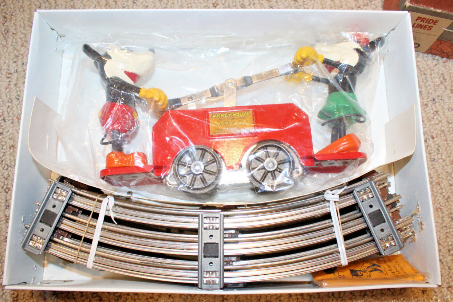 Pride Lines #1100 Mickey Mouse & Minnie Red Handcar Boxed w/ Track