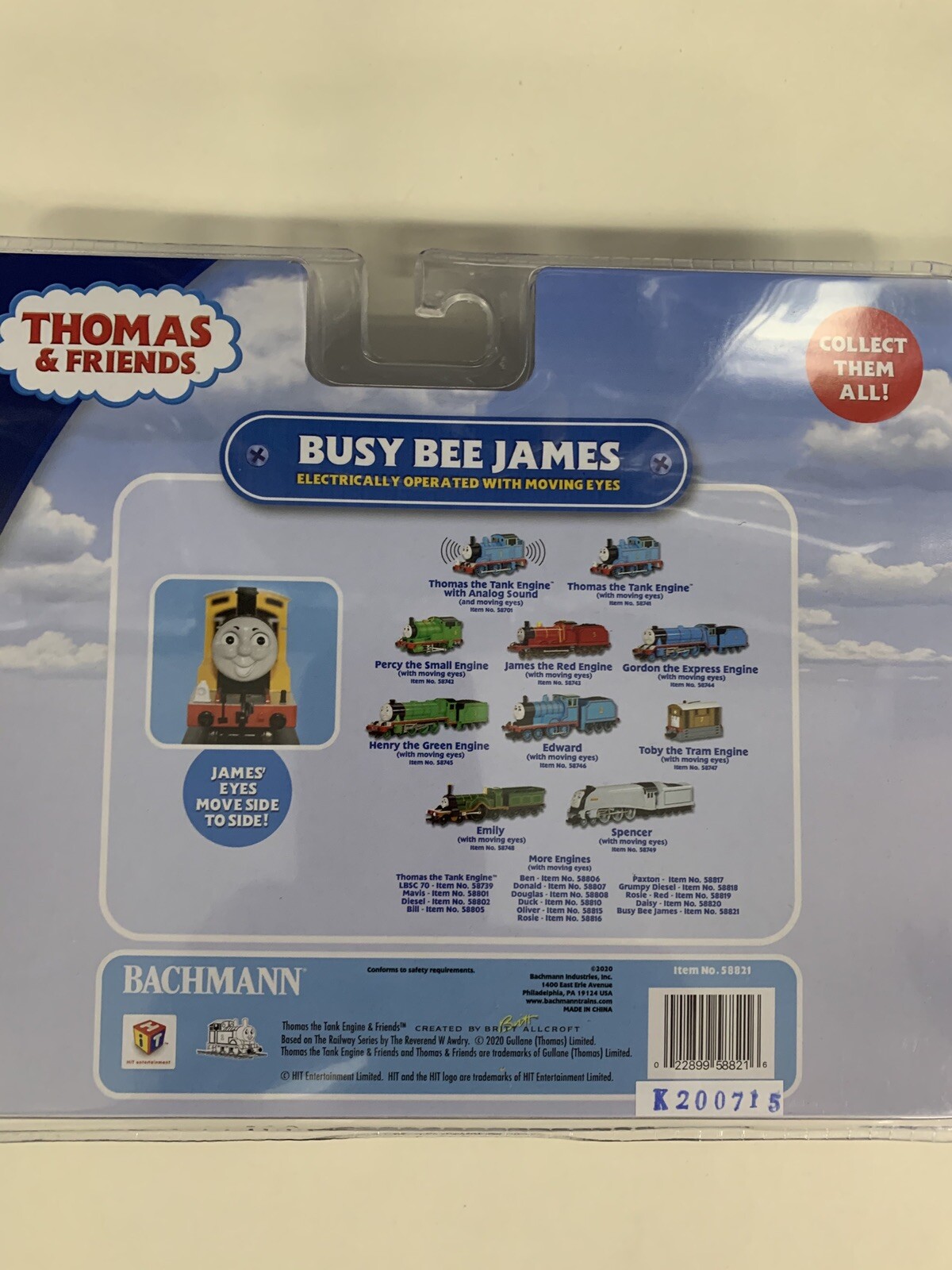 Bachmann 58821 BUSY BEE JAMES (WITH MOVING EYES) (HO SCALE) NEW Thomas & Friends