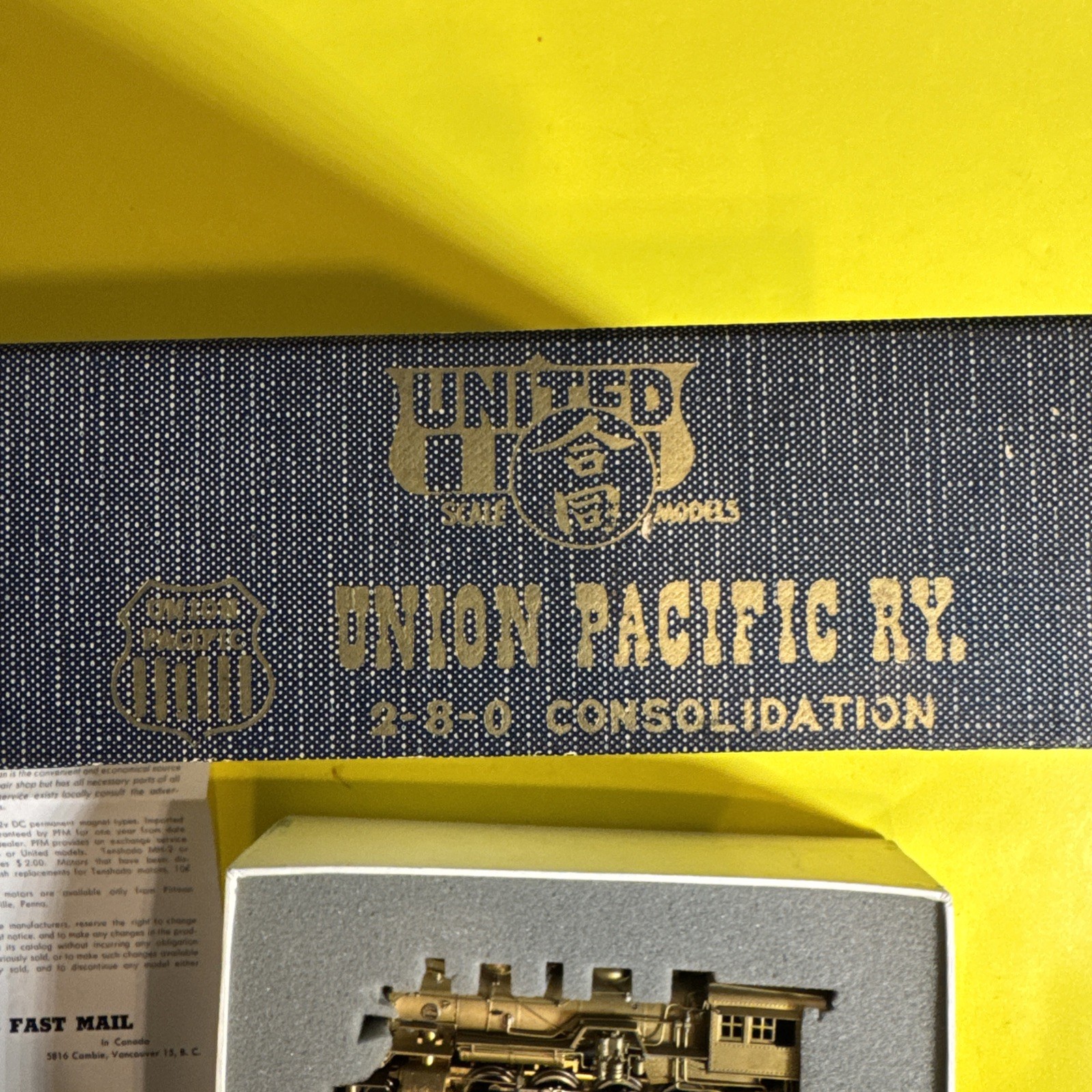 UNITED SCALE MODELS UNION PACIFIC FAST MAIL RY. 2-8-0 CONSOLIDATION LOCOMOTIVE!