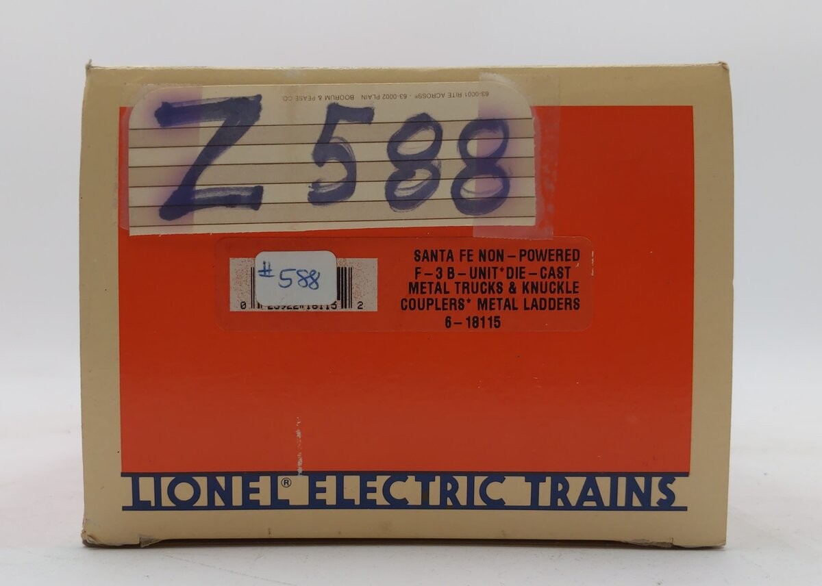 Lionel 6-18115 O Santa Fe F-3 B Unit Non-Powered Diesel Locomotive NIB