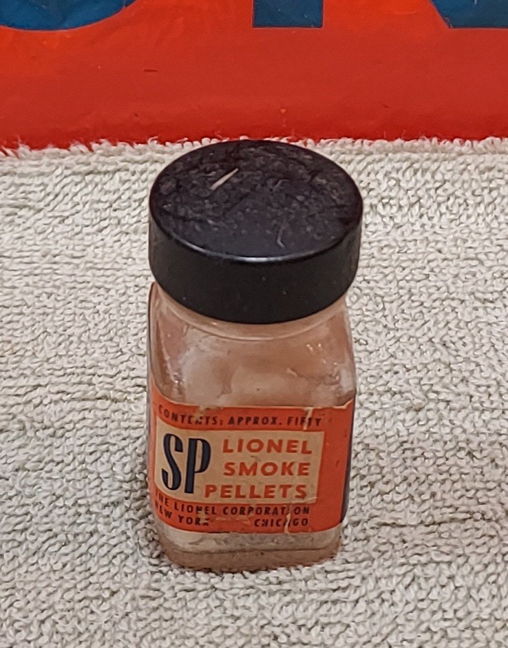 Lionel Smoke Pellets, full glass bottle! from circa 1948, awesome!