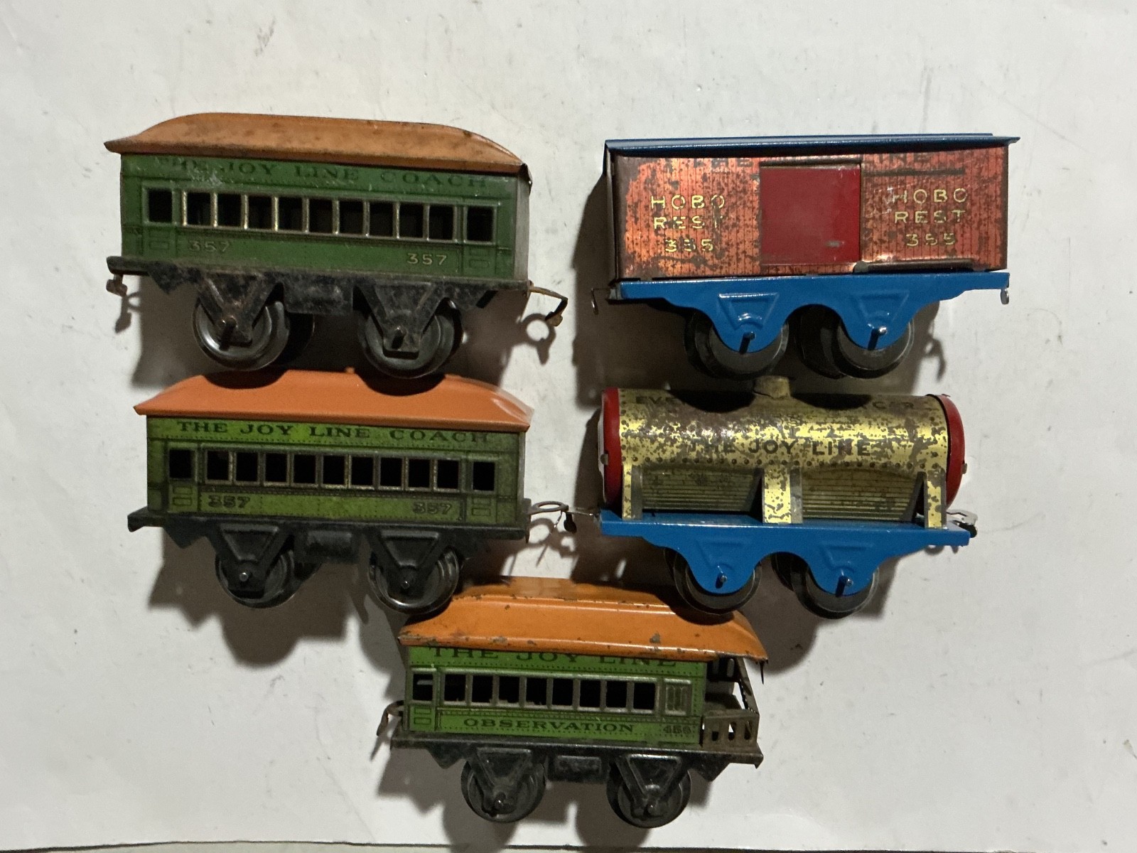 Marx 0 Gauge : Joy Line 5 cars 3 Passenger Cars, Tank and Box cars