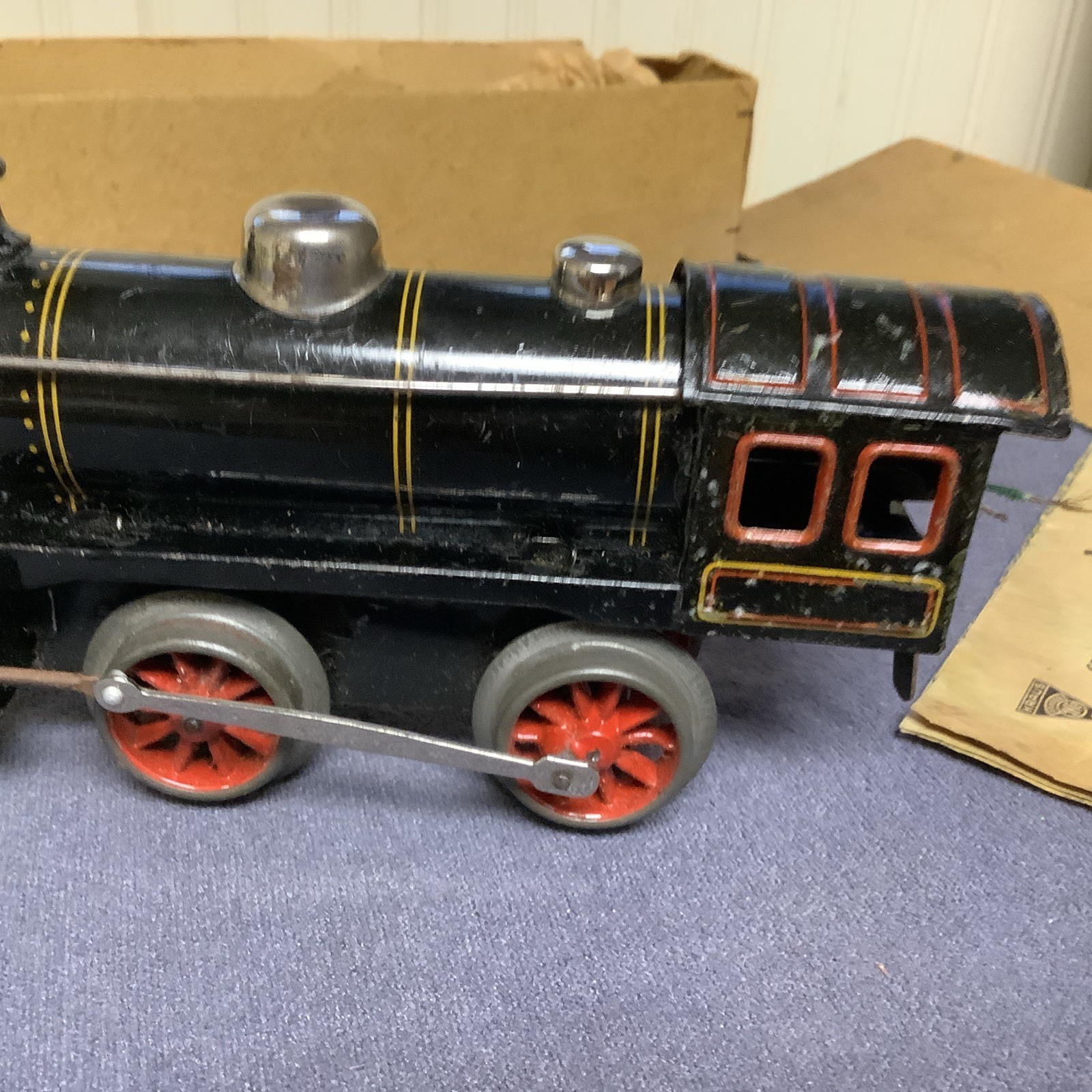 Vintage Fandor Clockwork Locomotive And Tender With Battery Operated Light Used