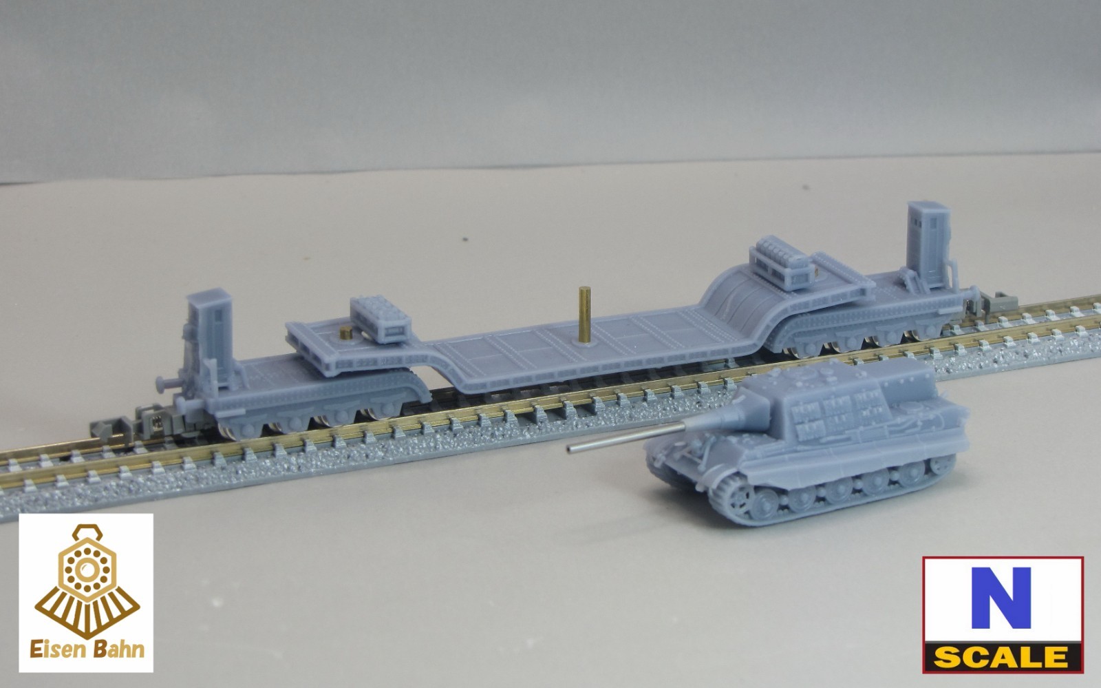 1/160 (N-scale) WWII German Jagdtiger 128mm PAK/L66 on flat wagon resin kit