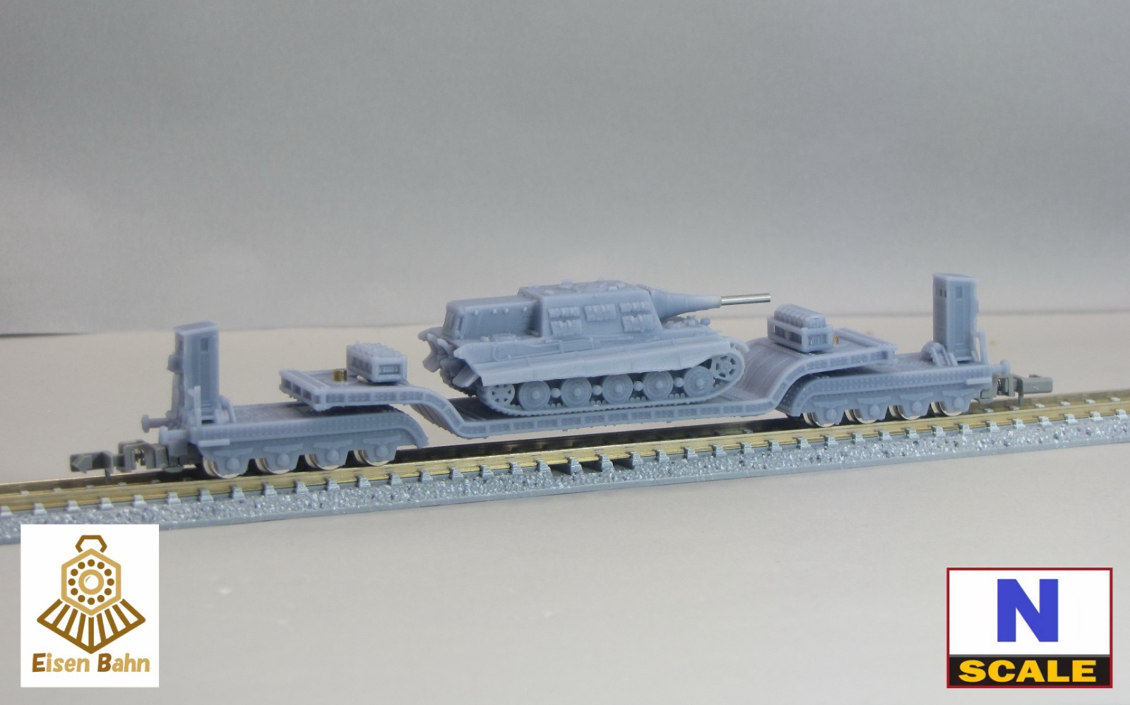 1/160 (N-scale) WWII German Jagdtiger 128mm PAK/L66 on flat wagon resin kit