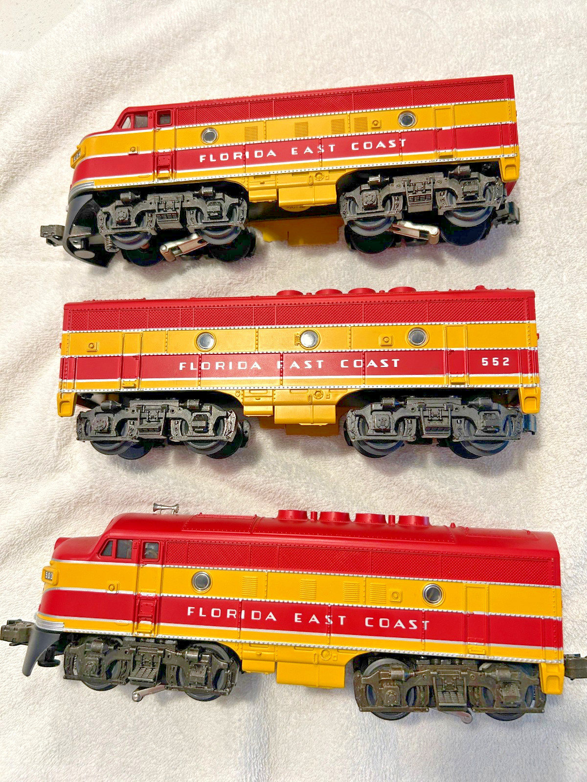 MTH RailKing O 3-Rail #RK2007L/RK2012B F3 A+B+A Diesel Set Florida East Coast