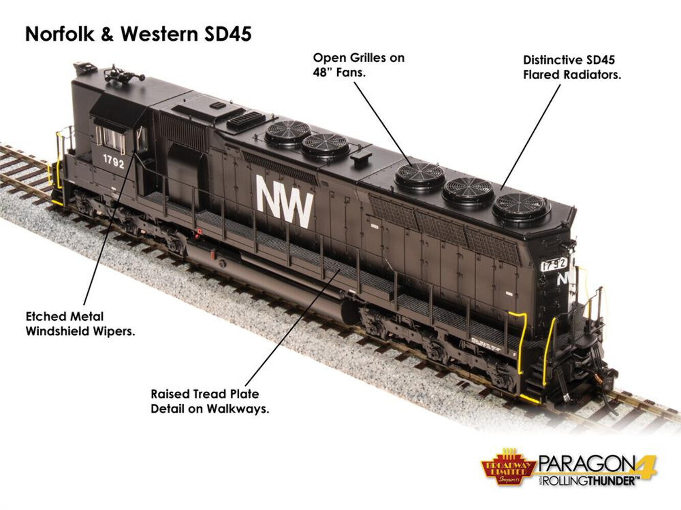 Broadway Limited 4287 N&W EMD SD45 Black & White Diesel Sound/DC/DCC #1792