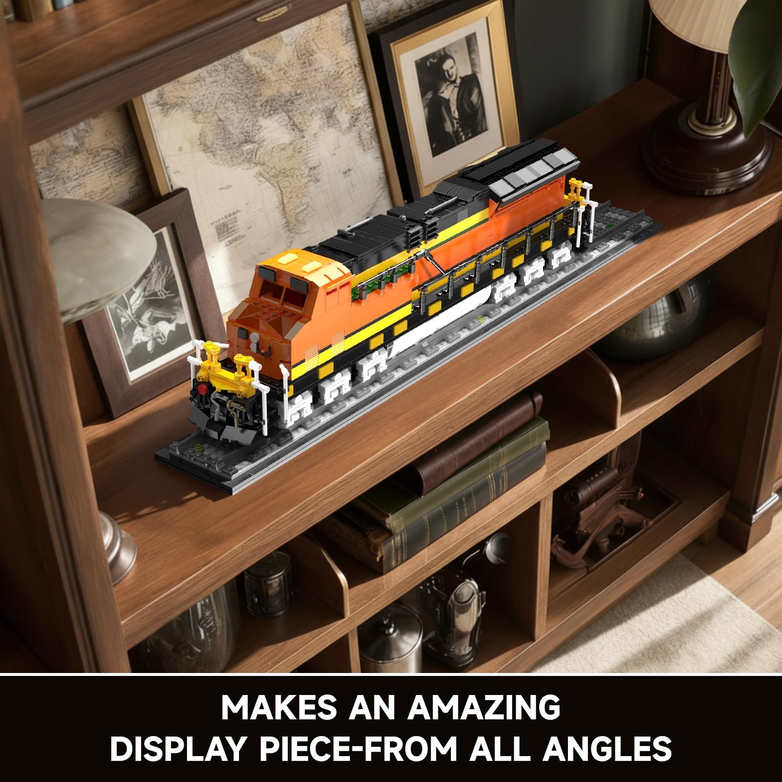 Mould King Northern Locomotive Train Building Set with Base, Large, Orange