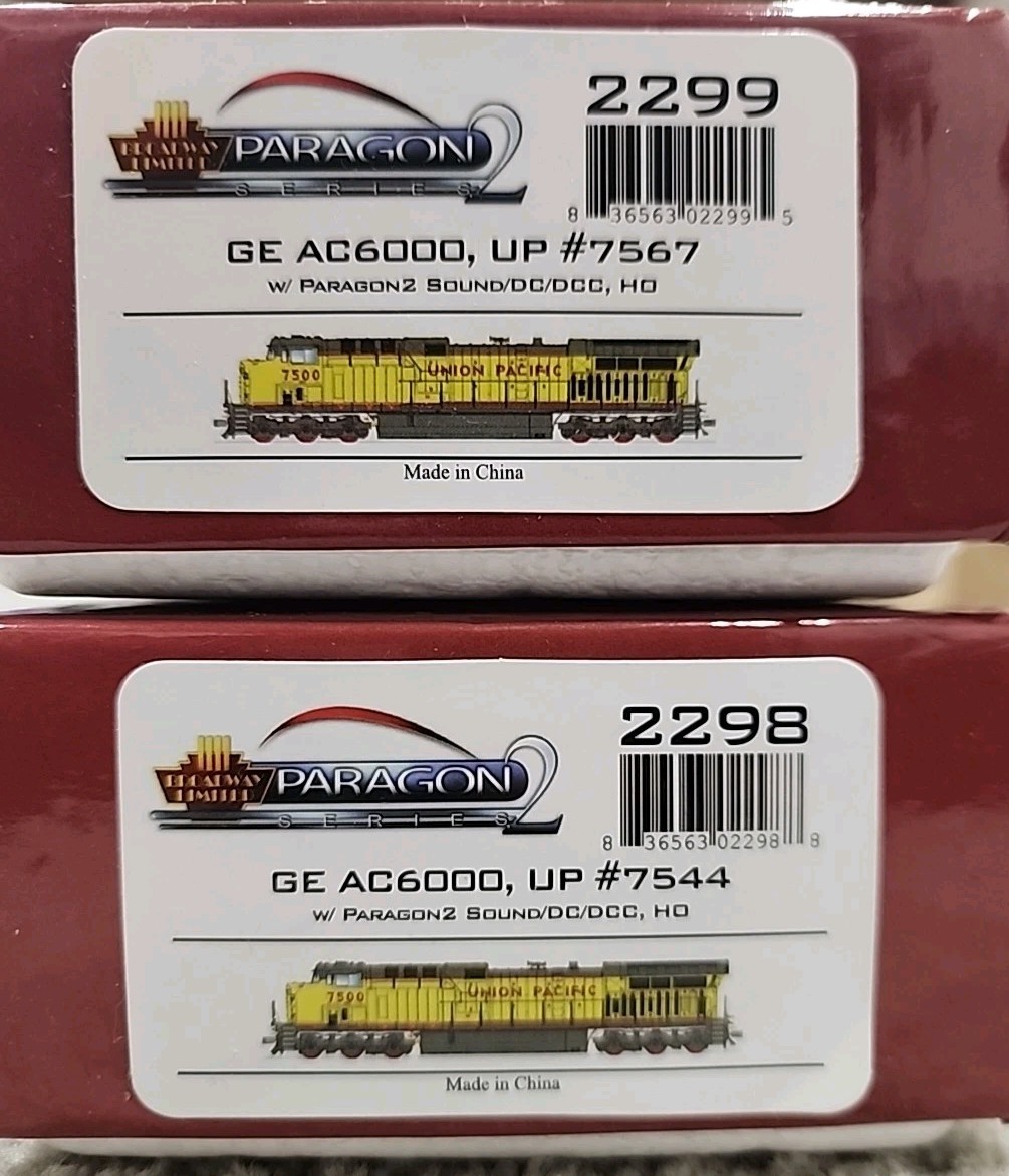Lot 2 Broadway Limited Paragon2 2298 2299 HO Union Pacific #7567 #7544 GE AC6000