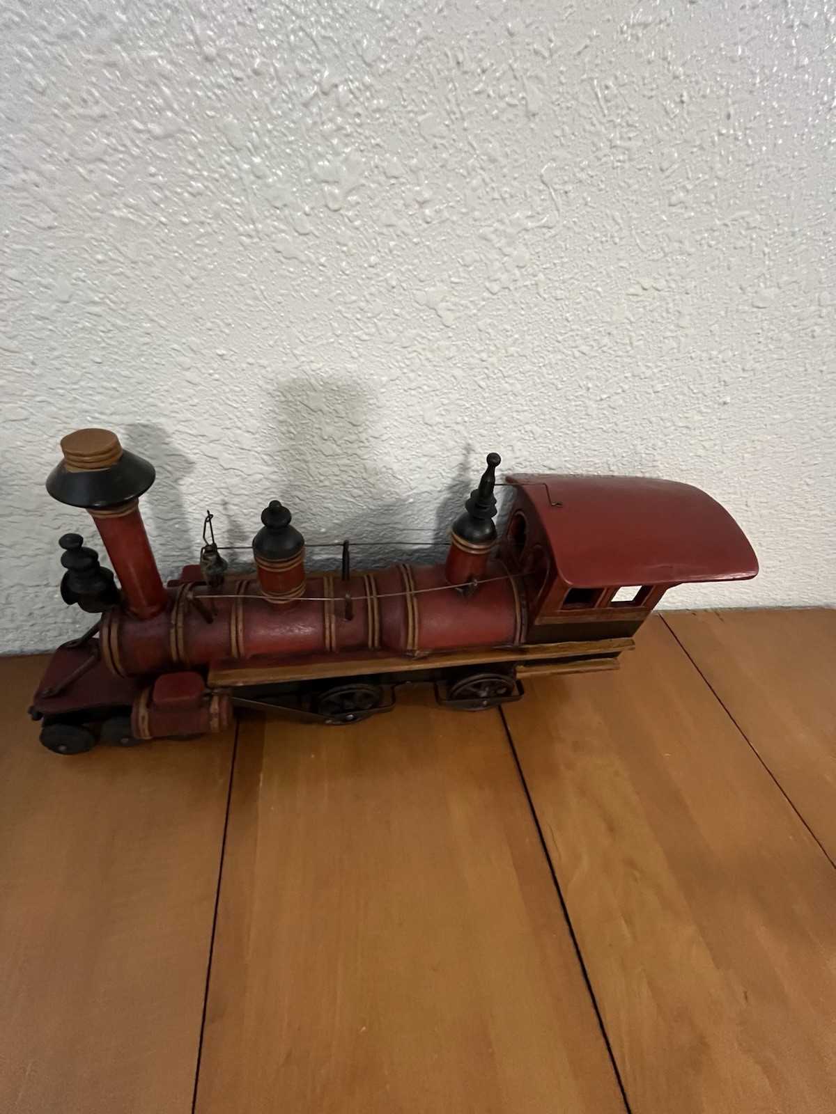 Vintage Wood Cast Iron Train Engine Steam Locomotive Hand Made 26” Long Folk Art