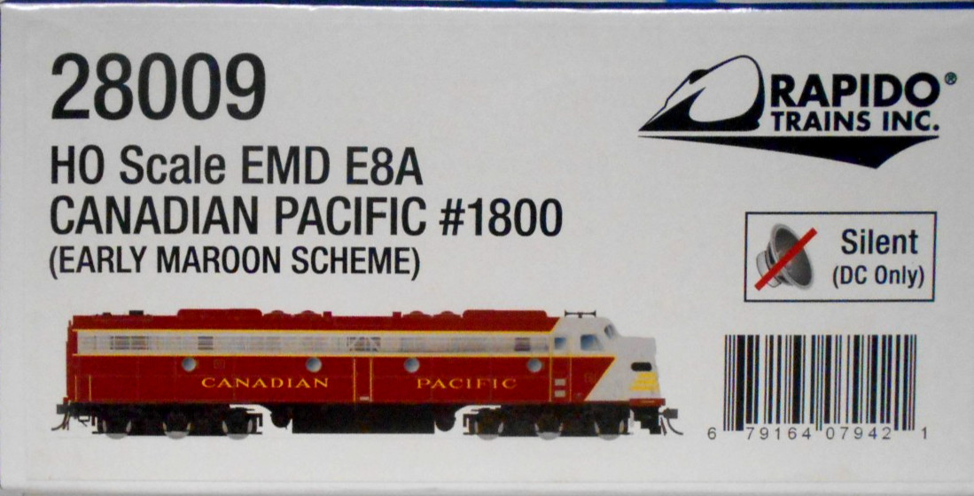 RAPIDO HO Scale E-8-A Early Scheme Silent DC Only #1800 CANADIAN PACIFIC