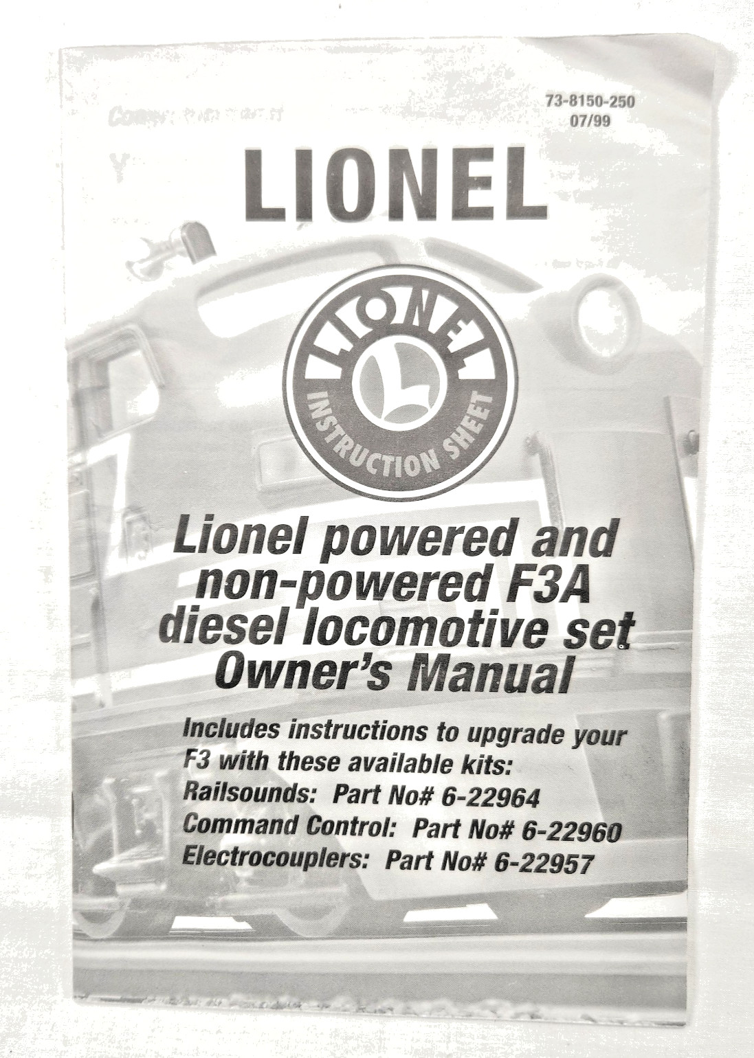 Lionel Lines 6-38150 Clear Cab F3 AA O Gauge Diesel Manual, & More , VGC