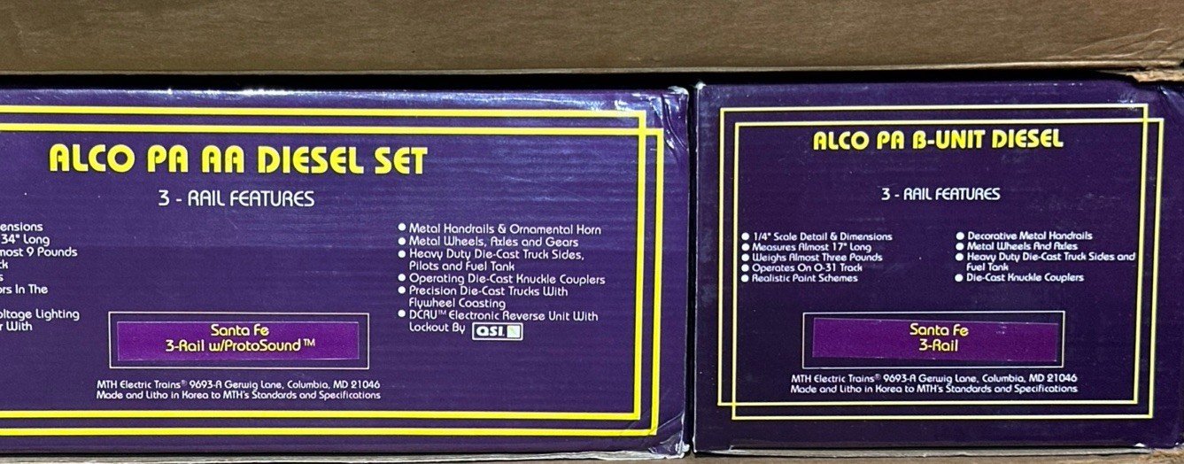 MTH Premier 20-2024-1 Santa Fe Alco PA ABA Diesel Engine Set w/PS1 3-Rail O