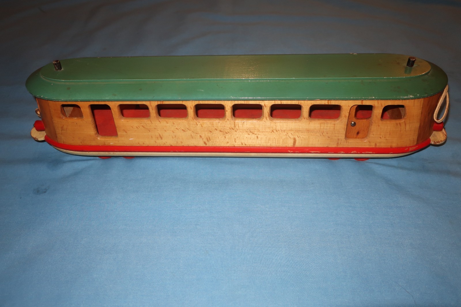 Vintage Wood Streetcar Trolley Pull Toy. 20″ Long. Czechoslovakia