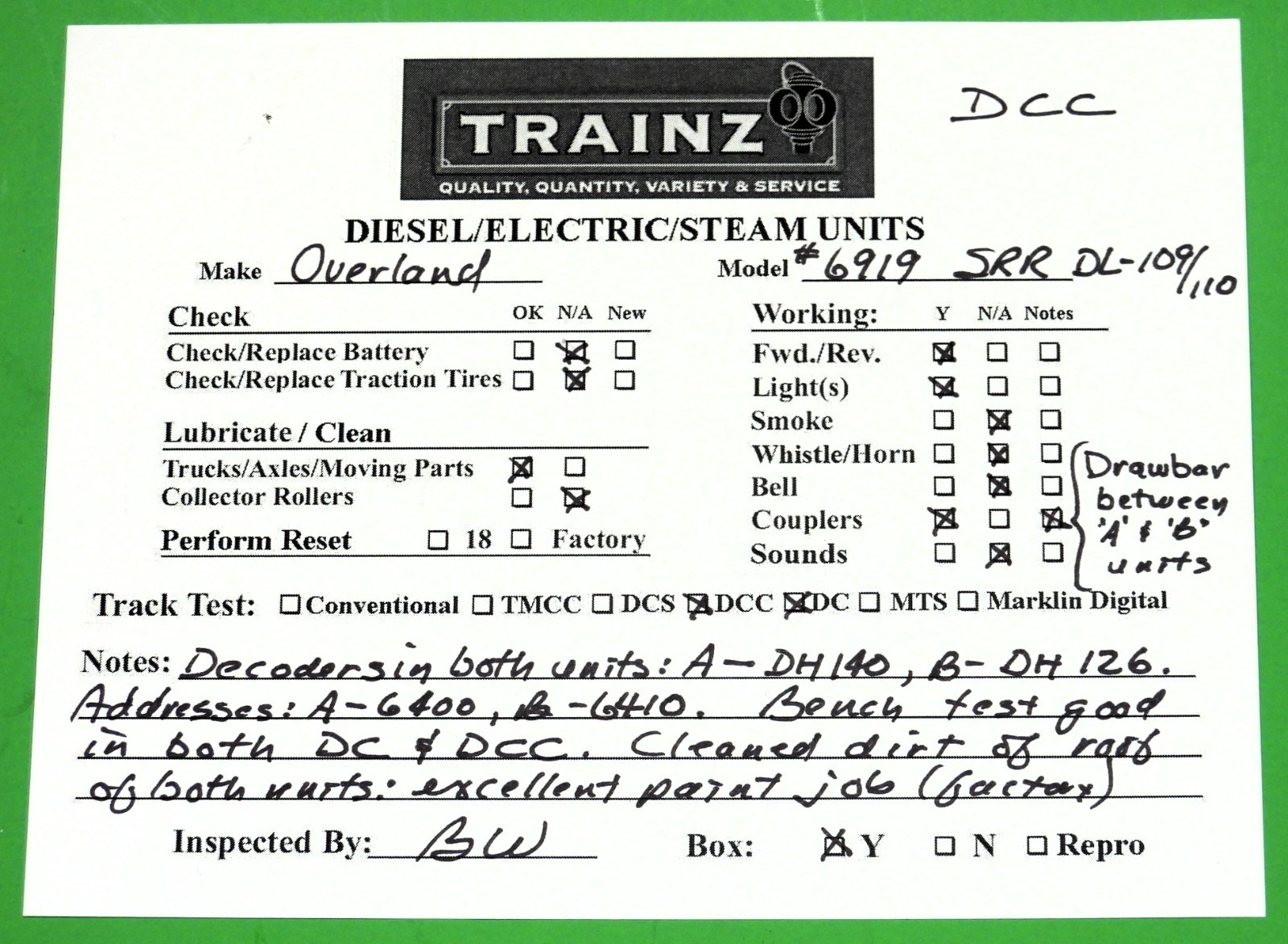 HO Brass SOUTHERN DL-109/110 Diesel Locomotives #6400/6400A Overland Models DCC
