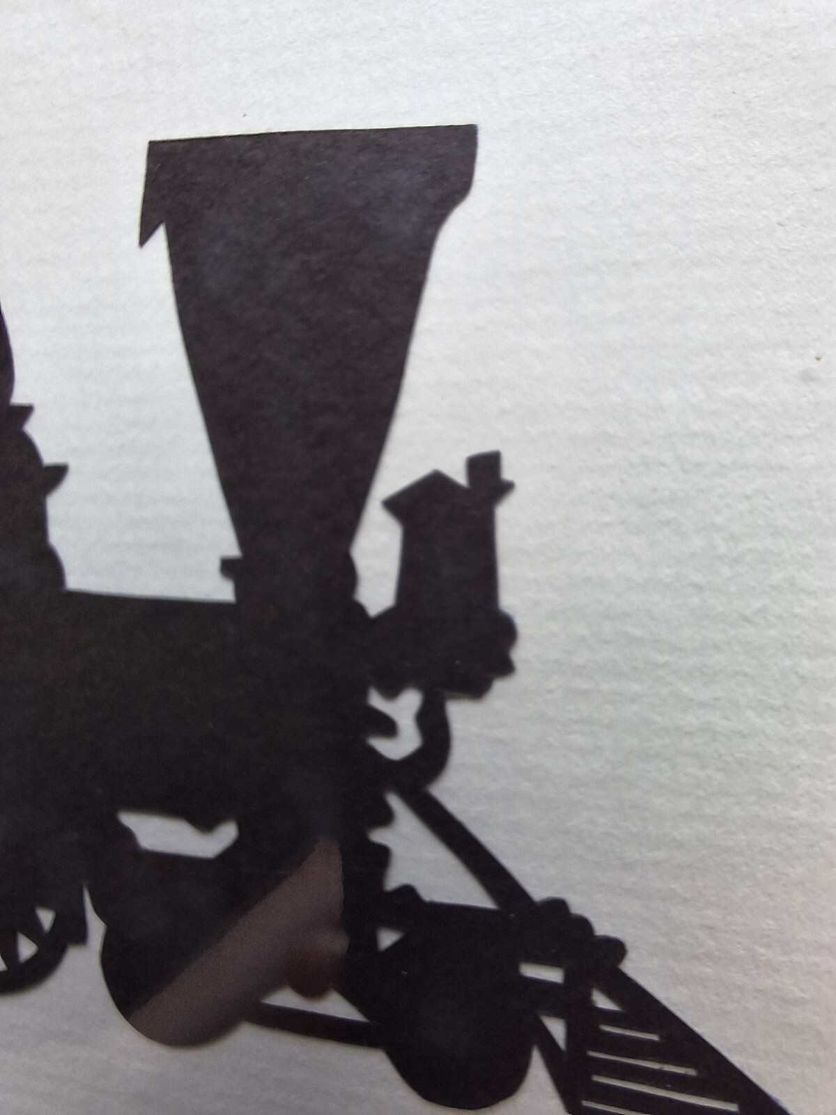 Signed 5 x 7 Vintage Cut Paper Silhouette Railroad Locomotive Train Steam Engine