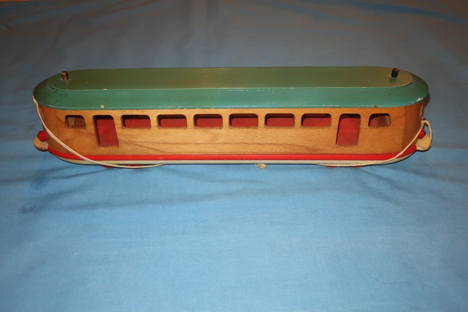 Vintage Wood Streetcar Trolley Pull Toy. 20″ Long. Czechoslovakia