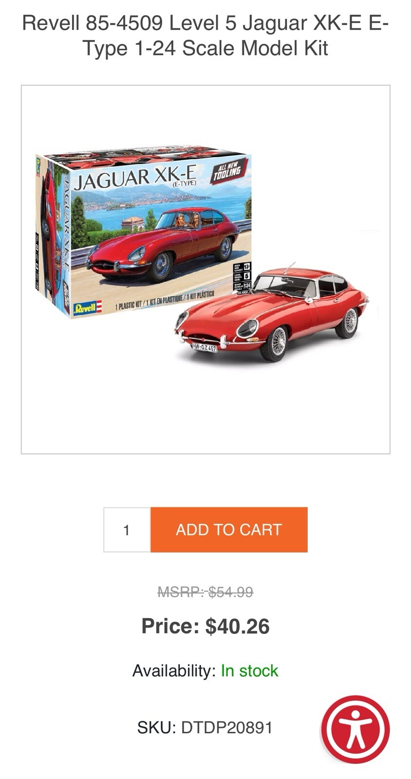 CARRERA REVELL OF AMERICAS INC 1/24 Jaguar XK-E E-Type RMX854509 Plastics NEW IB