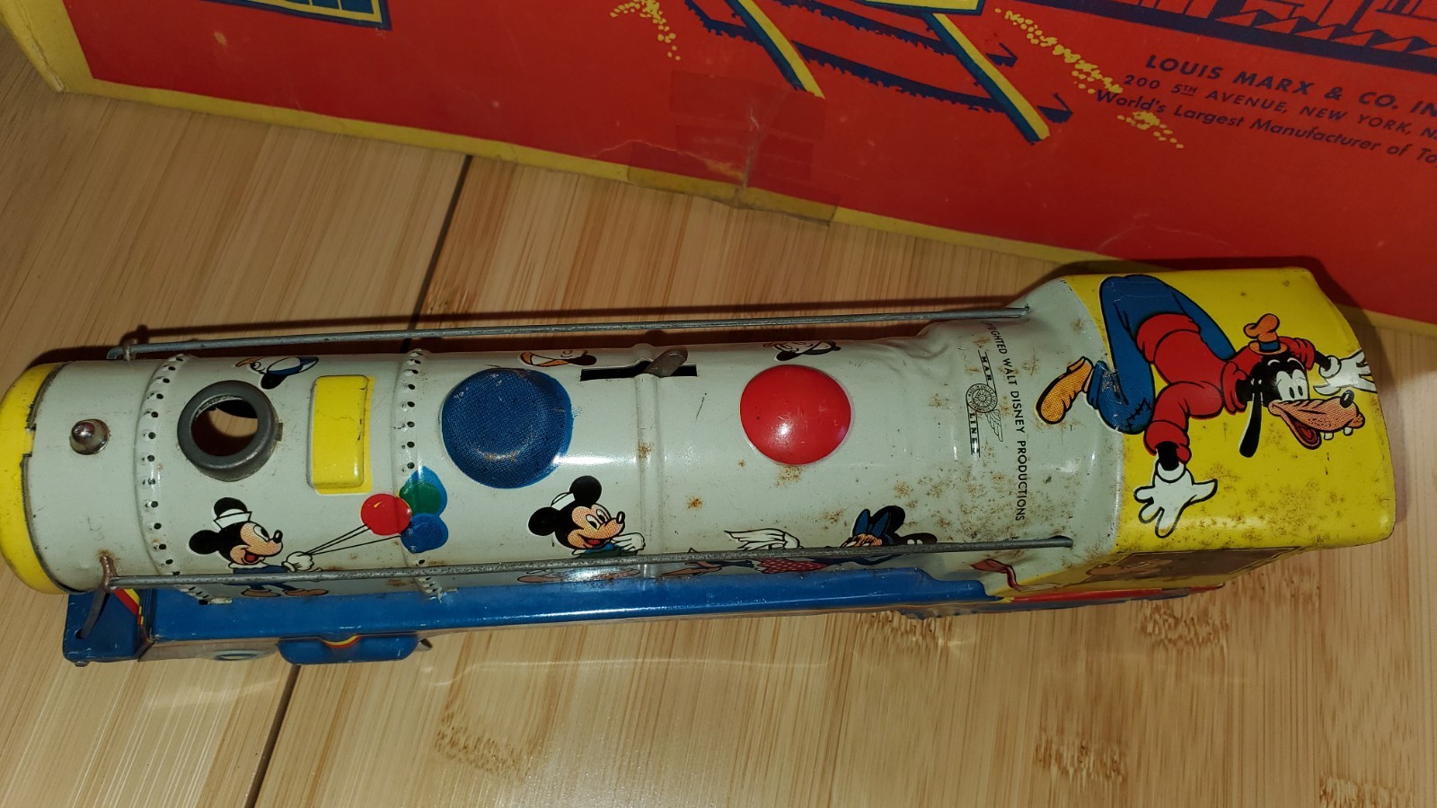 + Marx Walt Disney’s Mickey Mouse Meteor Mechanical Locomotive 4 Car Freight Set