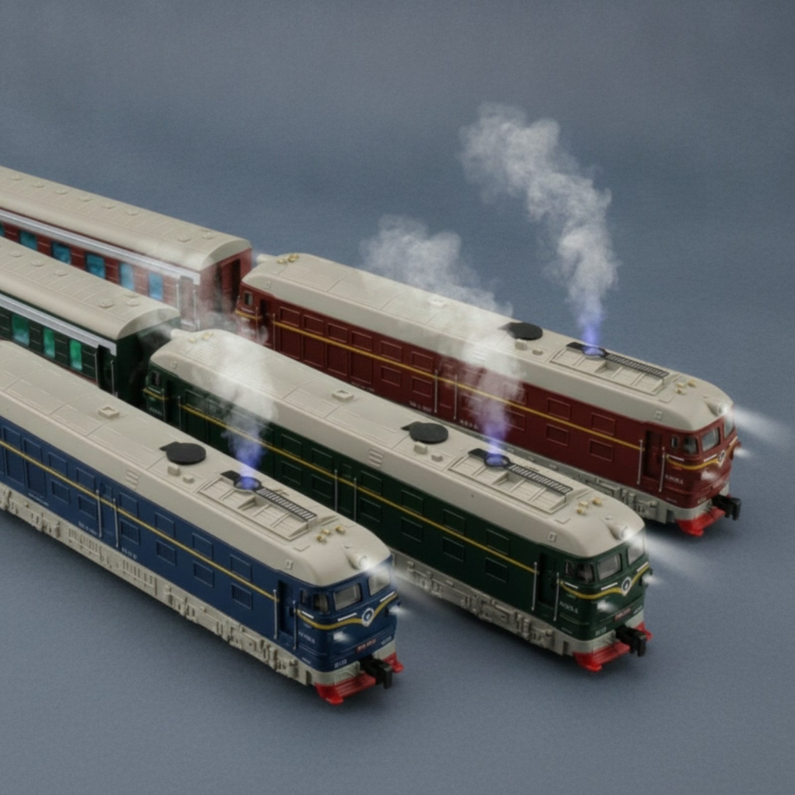 3 Pieces Alloy Train Model Smoke Effect Plaything Printed Side Panels