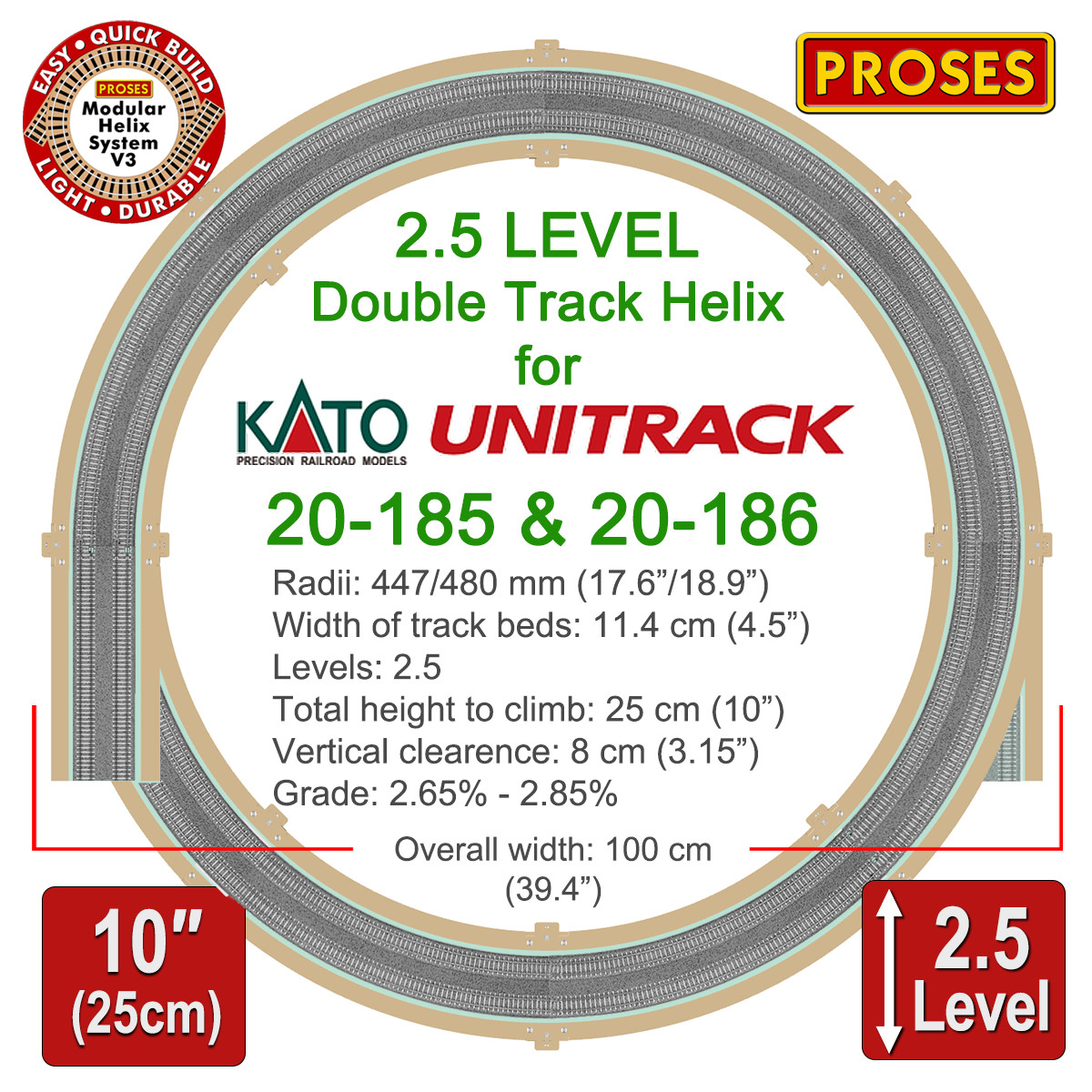 PROMOTION! 2.5 Level N Helix For KATO 20-185 Double Track – Height: 25cm/10″