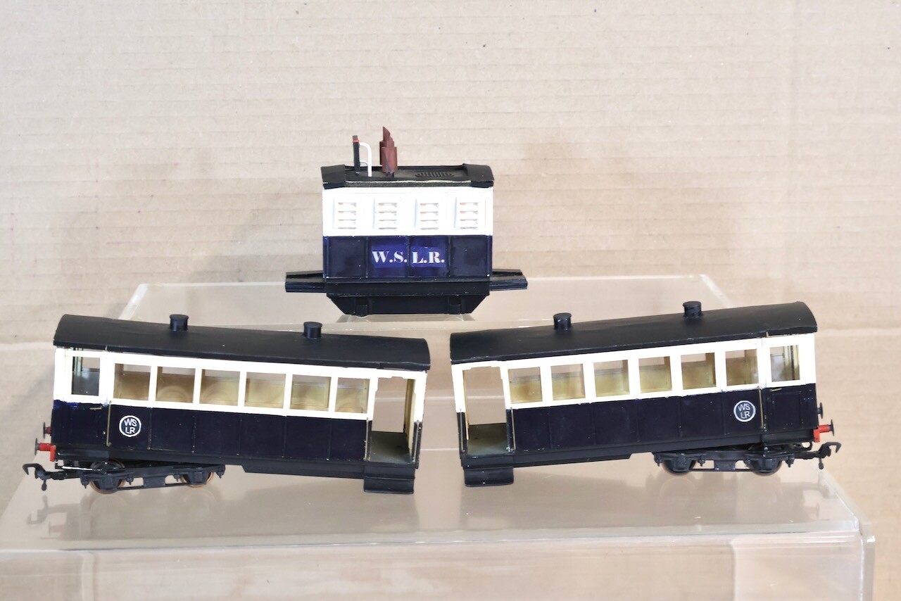 KIT SCRATCH BUILT O-16.5 WSLR DIESEL DMU LOCOMOTIVE & COACH SET ol
