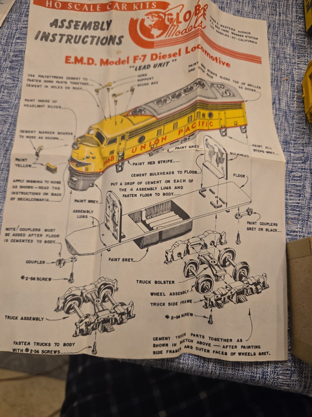 Globe Models Electro Motive Division (EMD) F-7 Diesel B-Unit Kit SEE DESCRIPTION