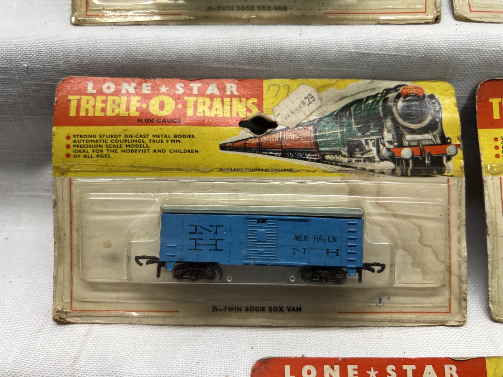LONE STAR-TREBLE-O-TRAINS SHELL 5 CARDED TRAIN CARS SHELL NEW HAVEN